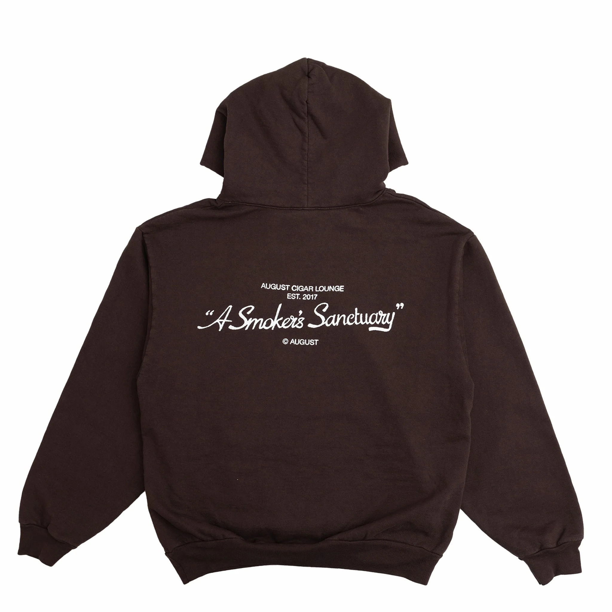 August "Cigar Lounge - A Smokers Sanctuary” 14oz Cotton Hoodie (Chocolate) - Image 2