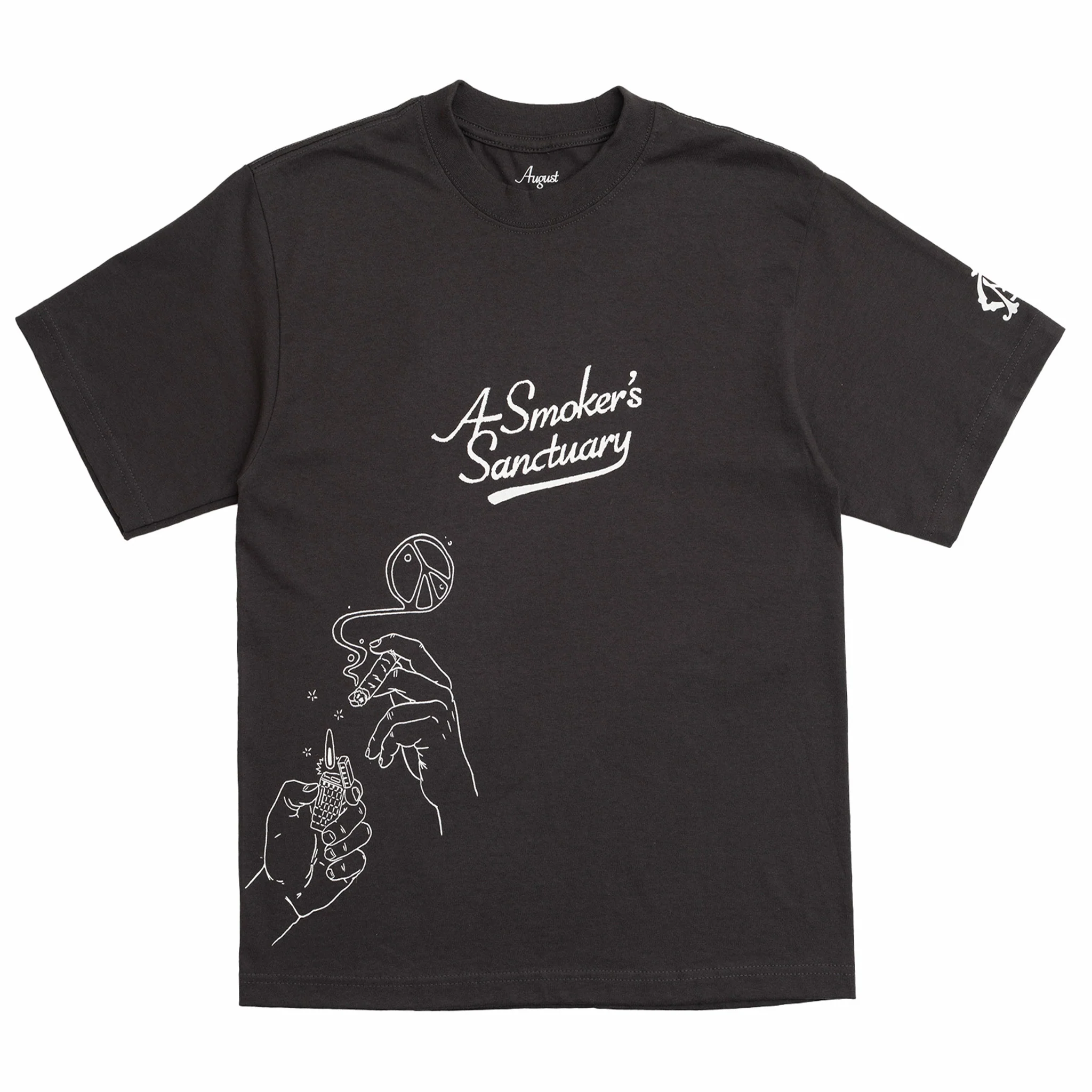 August "Cigar Lounge - A Smokers Sanctuary" Cropped Tee (Off Black)