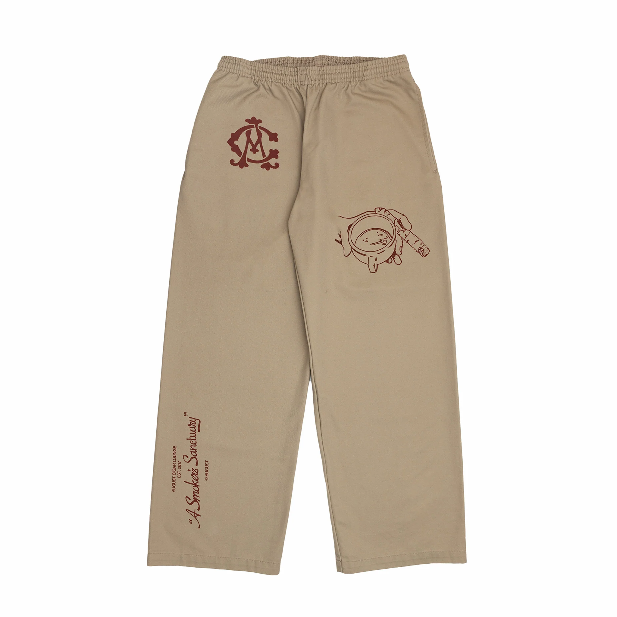 August "Cigar Lounge - Cuban Heritage" Wide Leg Casual Pants (Khaki)