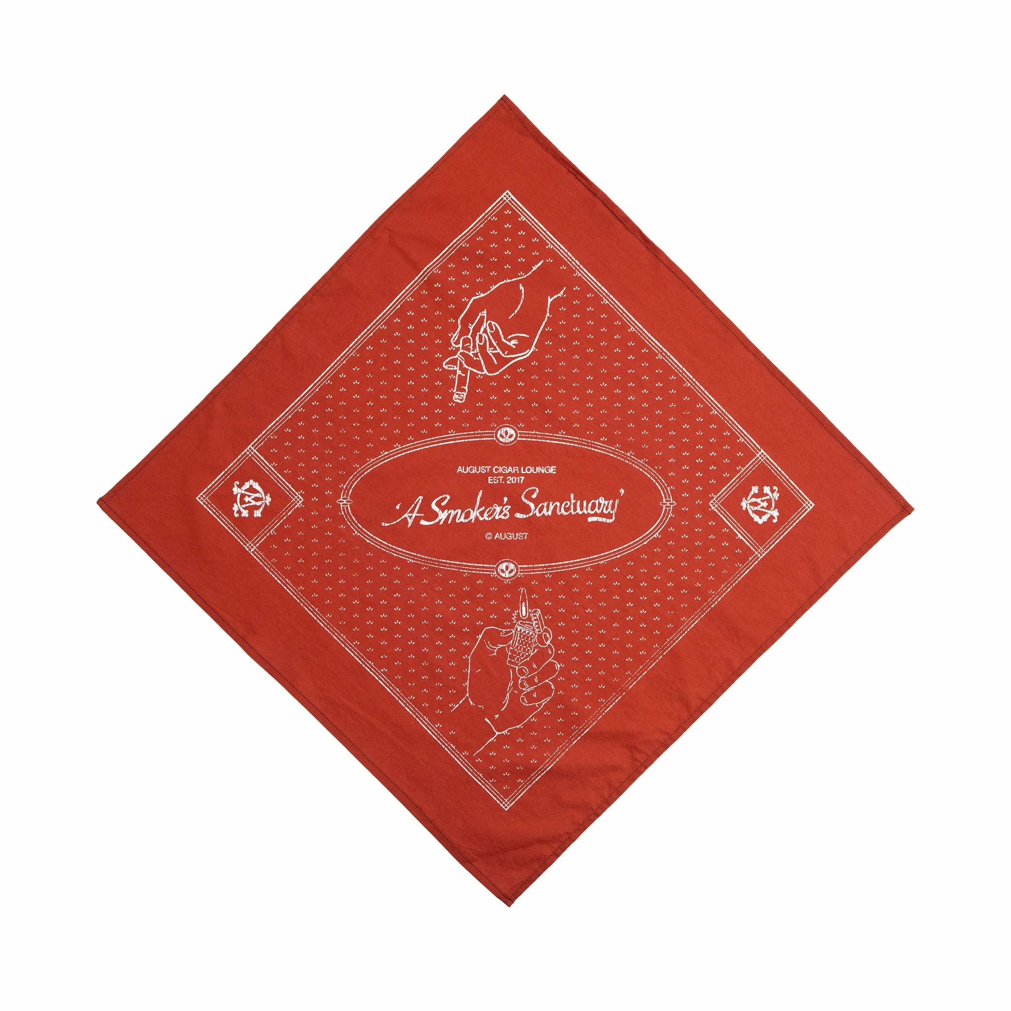 August "Cigar Lounge" Japanese Cotton Bandana (Rust Red)