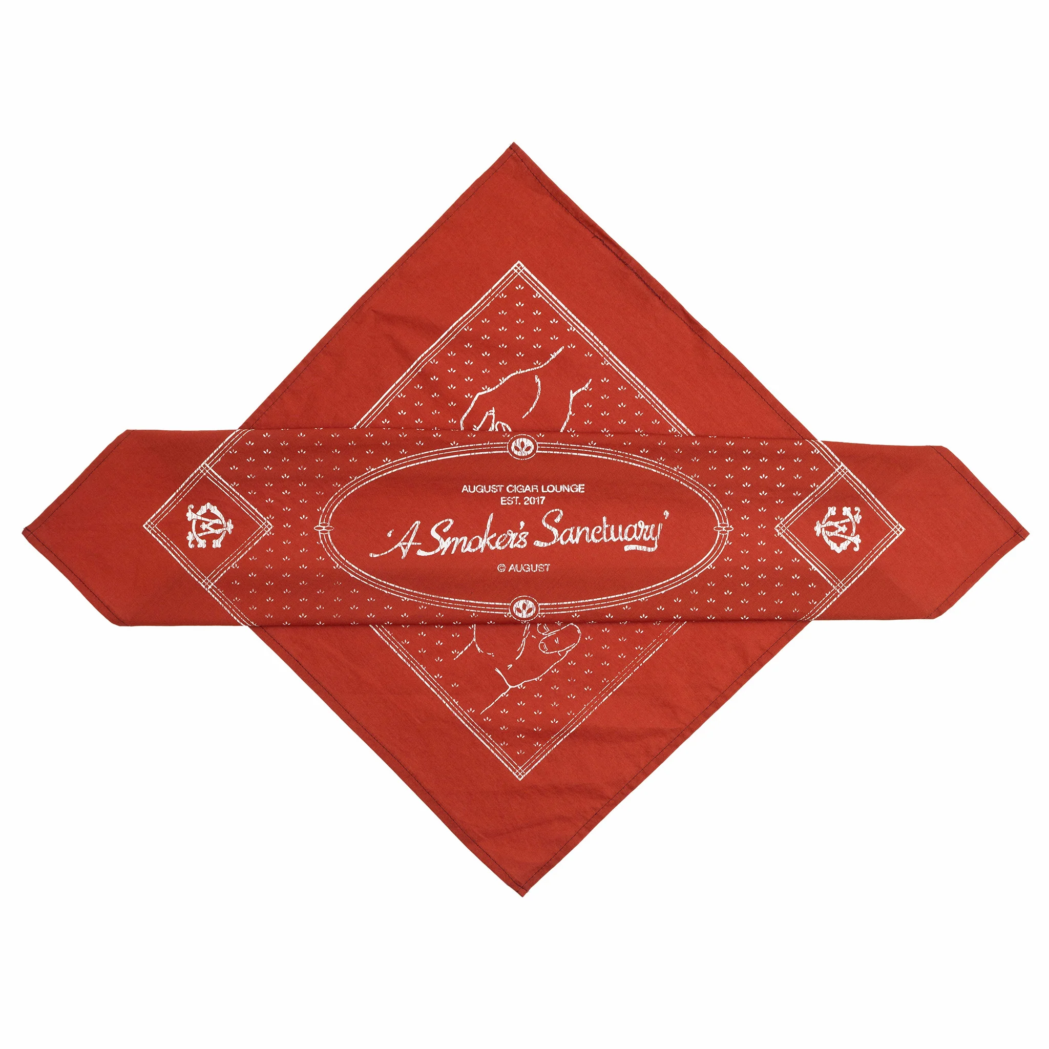 August "Cigar Lounge" Japanese Cotton Bandana (Rust Red) - Image 2