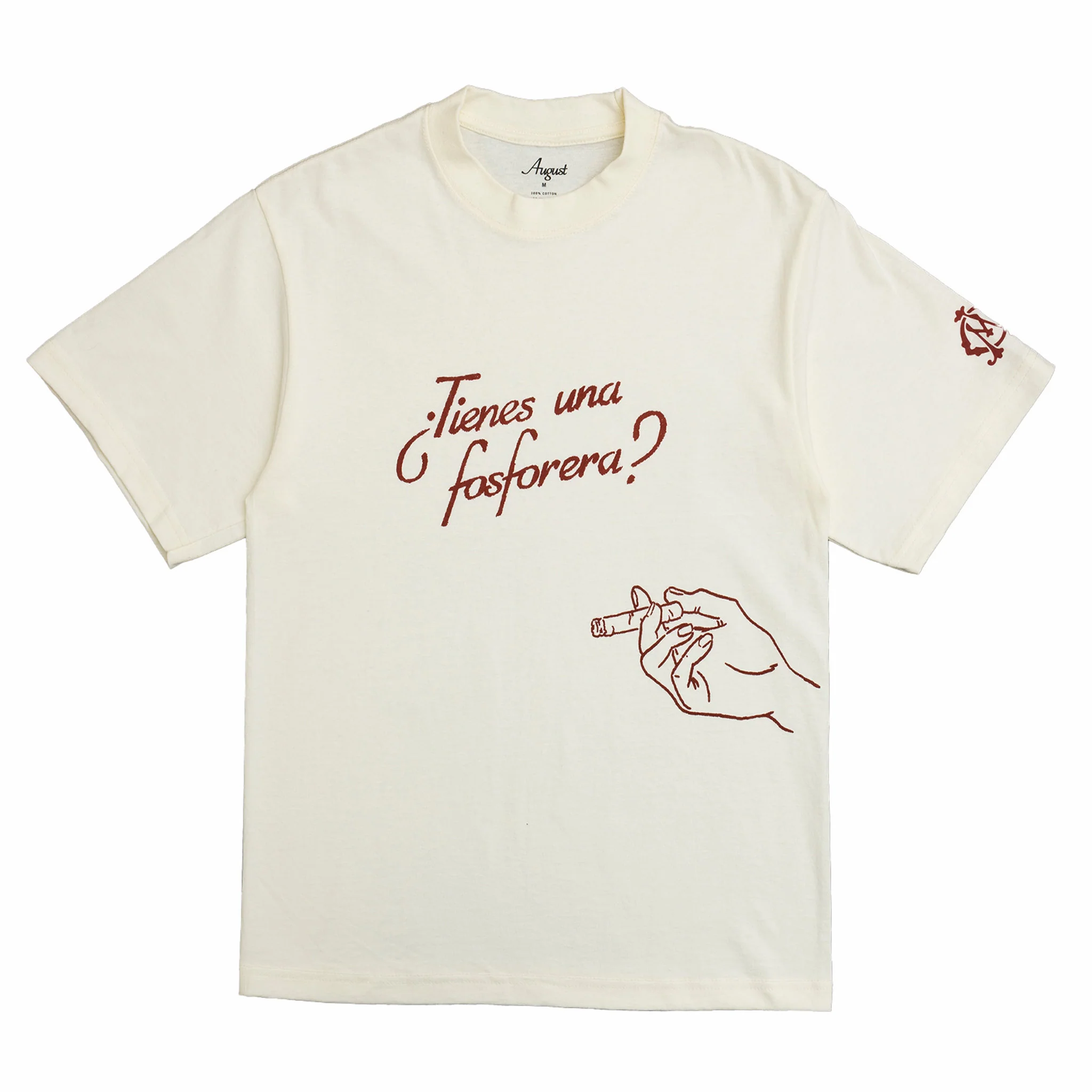 August "Cigar Lounge - Tienes Una Fosforera?" Cropped Tee (Off White)