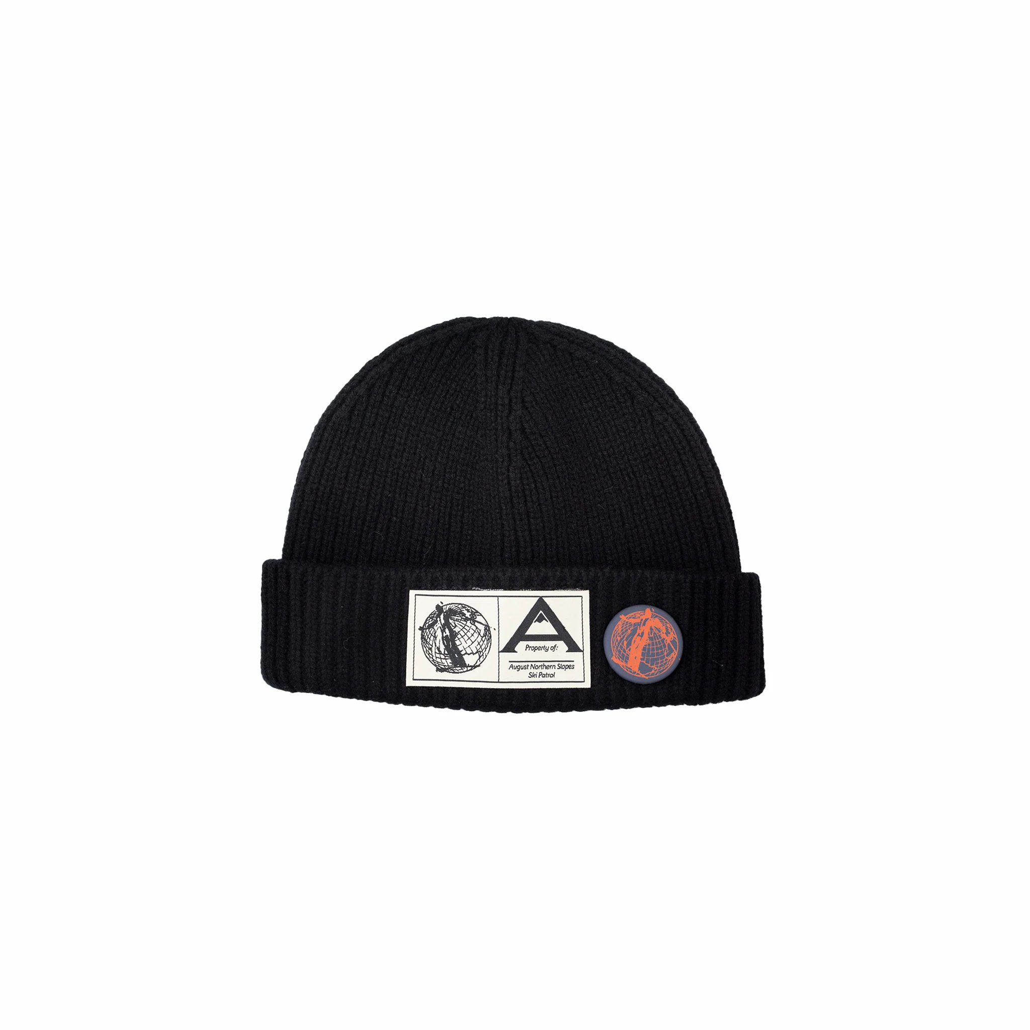 August "Ski the Midwest" Merino Wool Short Fisherman Beanie (Black)