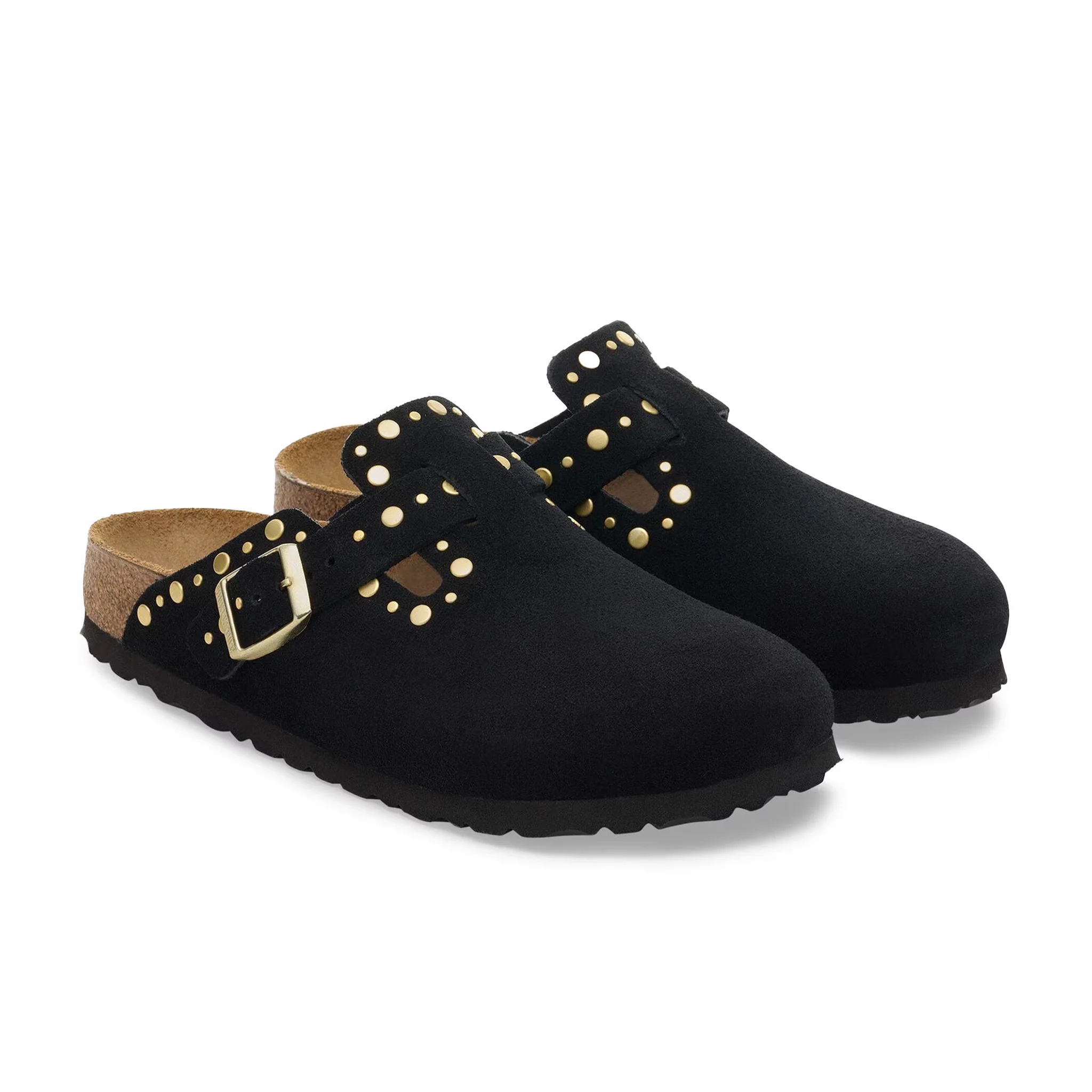 Birkenstock Unisex Boston Rivets Soft Footbed Suede Leather - Narrow (Black) - Image 2