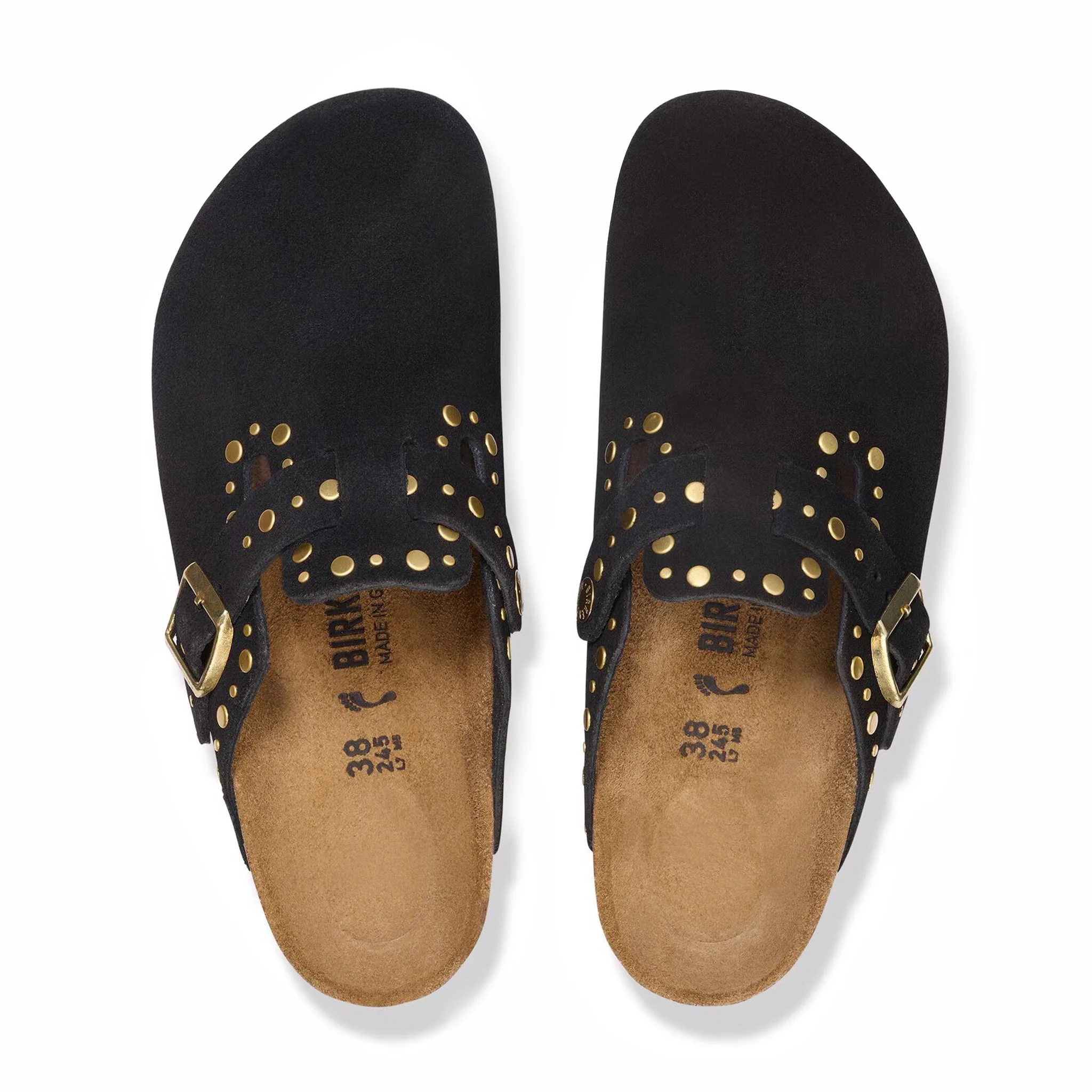 Birkenstock Unisex Boston Rivets Soft Footbed Suede Leather - Narrow (Black) - Image 3