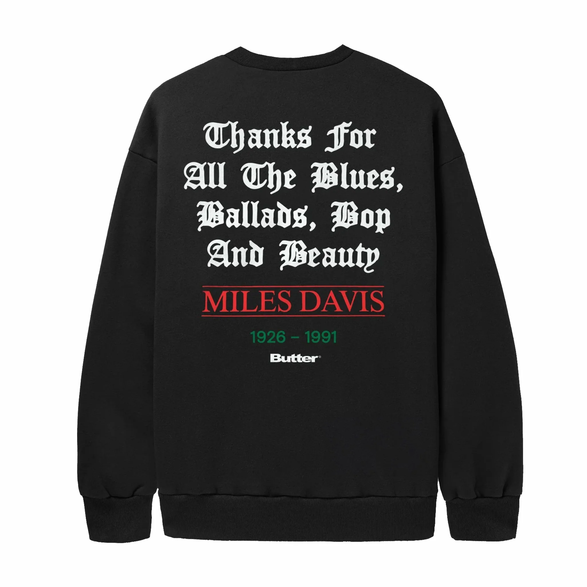 Butter Goods x Miles Davis Thanks Crewneck (Black) - Image 2