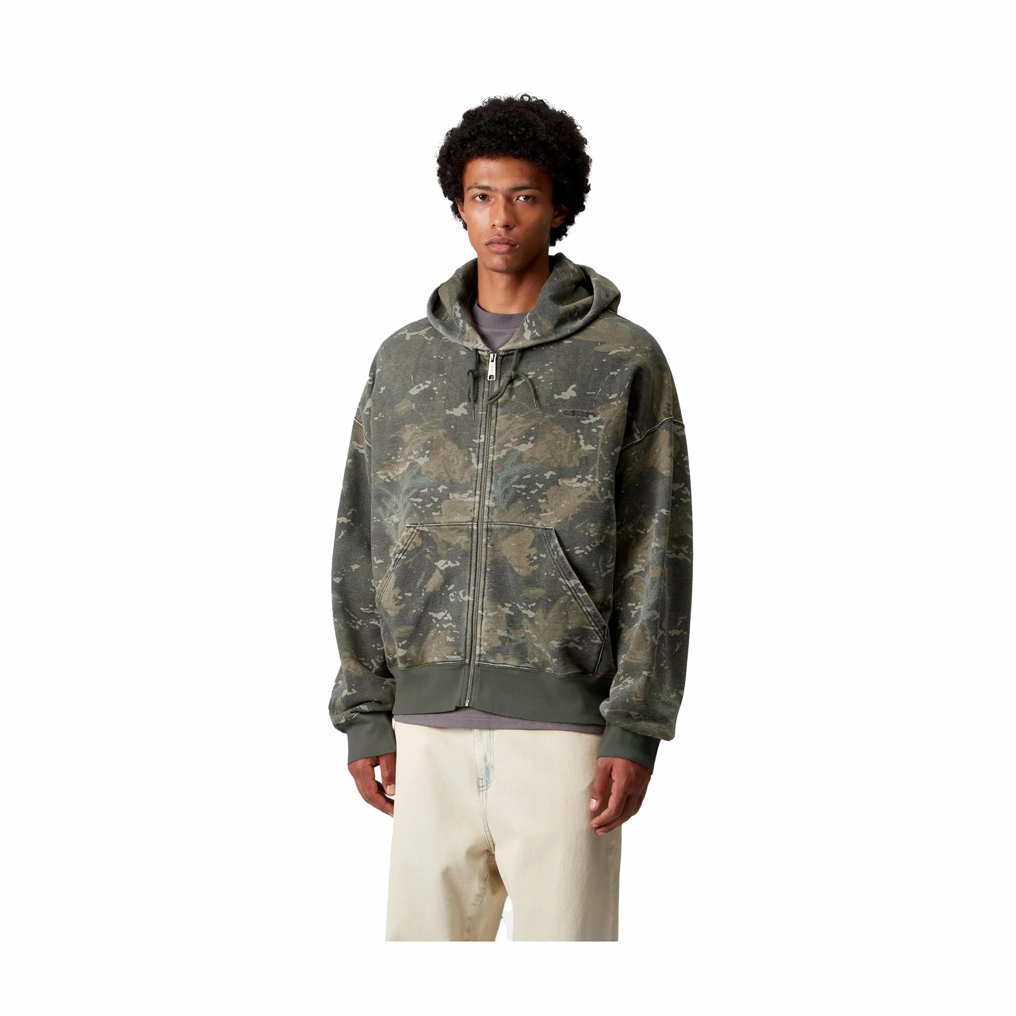 Carhartt WIP Hooded Benton Sweatshirt Jacket (Green Camo Combi) - Image 3