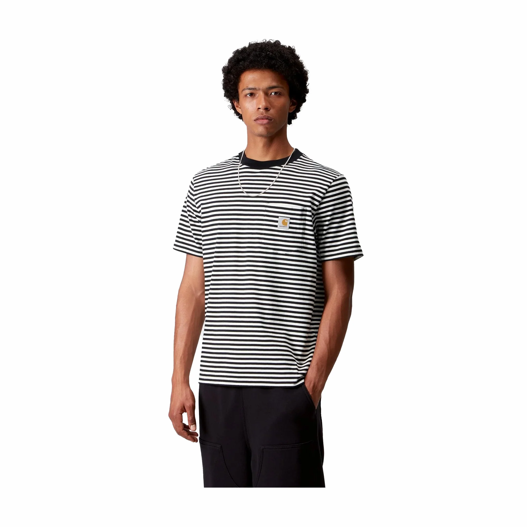 Carhartt WIP Verner Stripe Pocket T-Shirt (Black/Wax) - Image 3