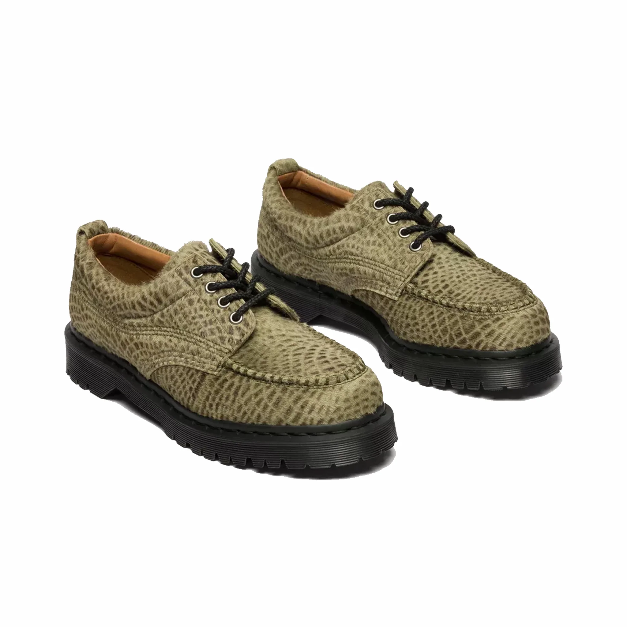 Dr. Martens Unisex Lowell Hair On Leather Moc Toe Shoes - Pebble Emboss (Olive Green) - Image 2