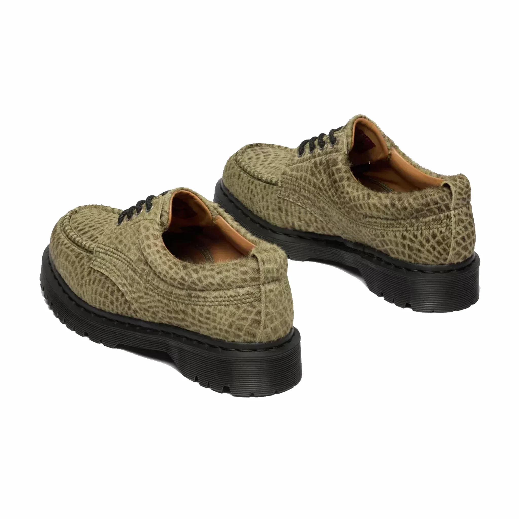 Dr. Martens Unisex Lowell Hair On Leather Moc Toe Shoes - Pebble Emboss (Olive Green) - Image 3