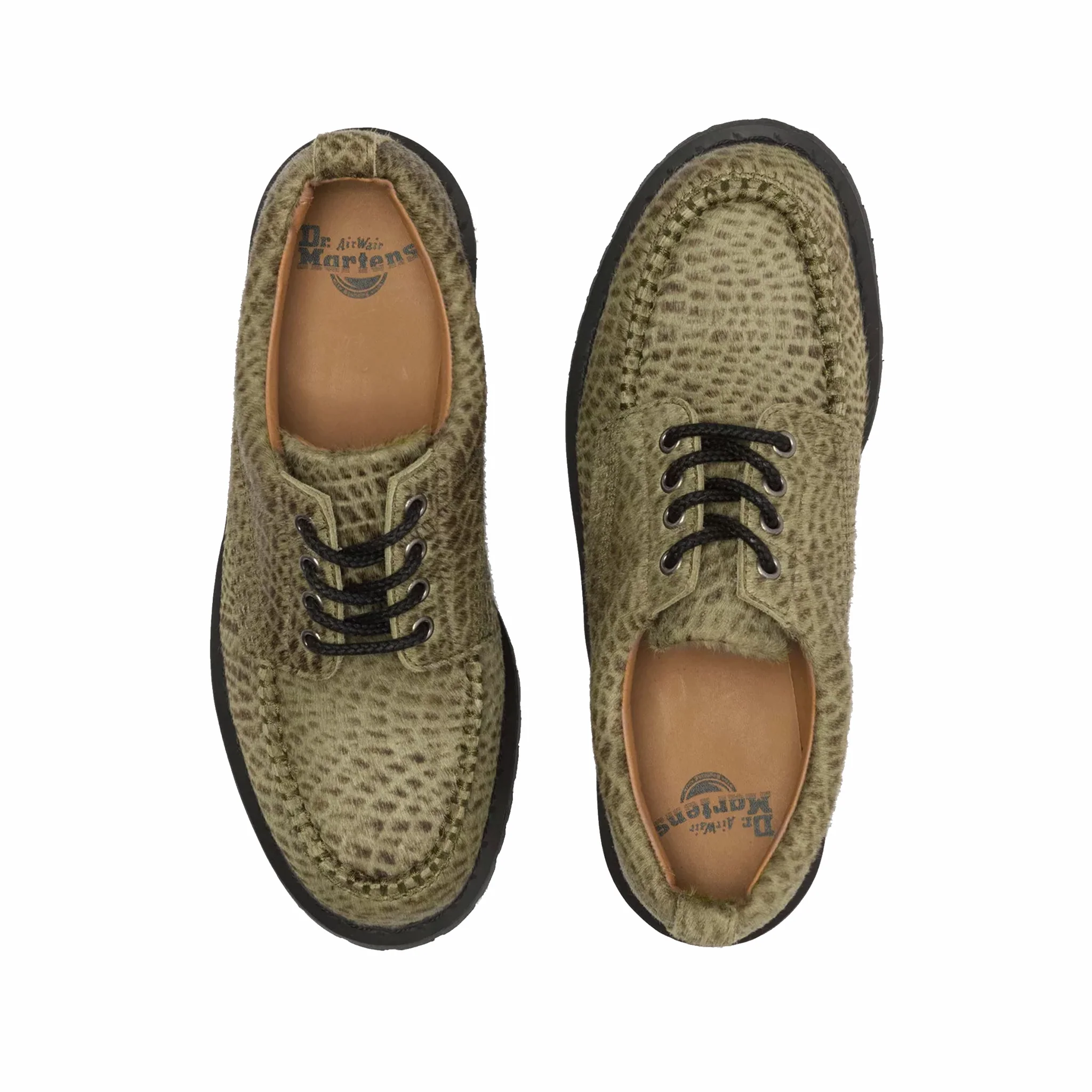 Dr. Martens Unisex Lowell Hair On Leather Moc Toe Shoes - Pebble Emboss (Olive Green) - Image 4