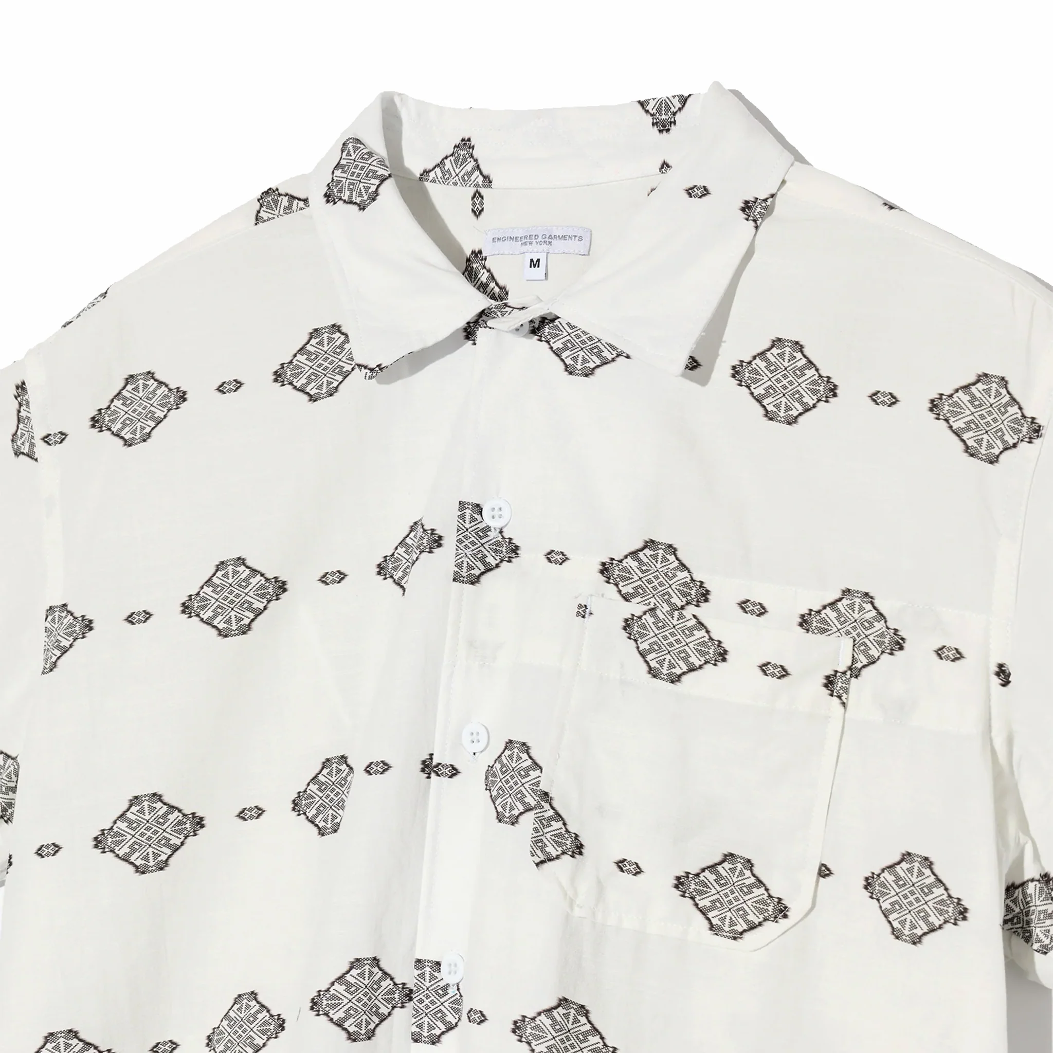 Engineered Garments Camp Shirt - Cotton Ikat Print (White/Black) - Image 3