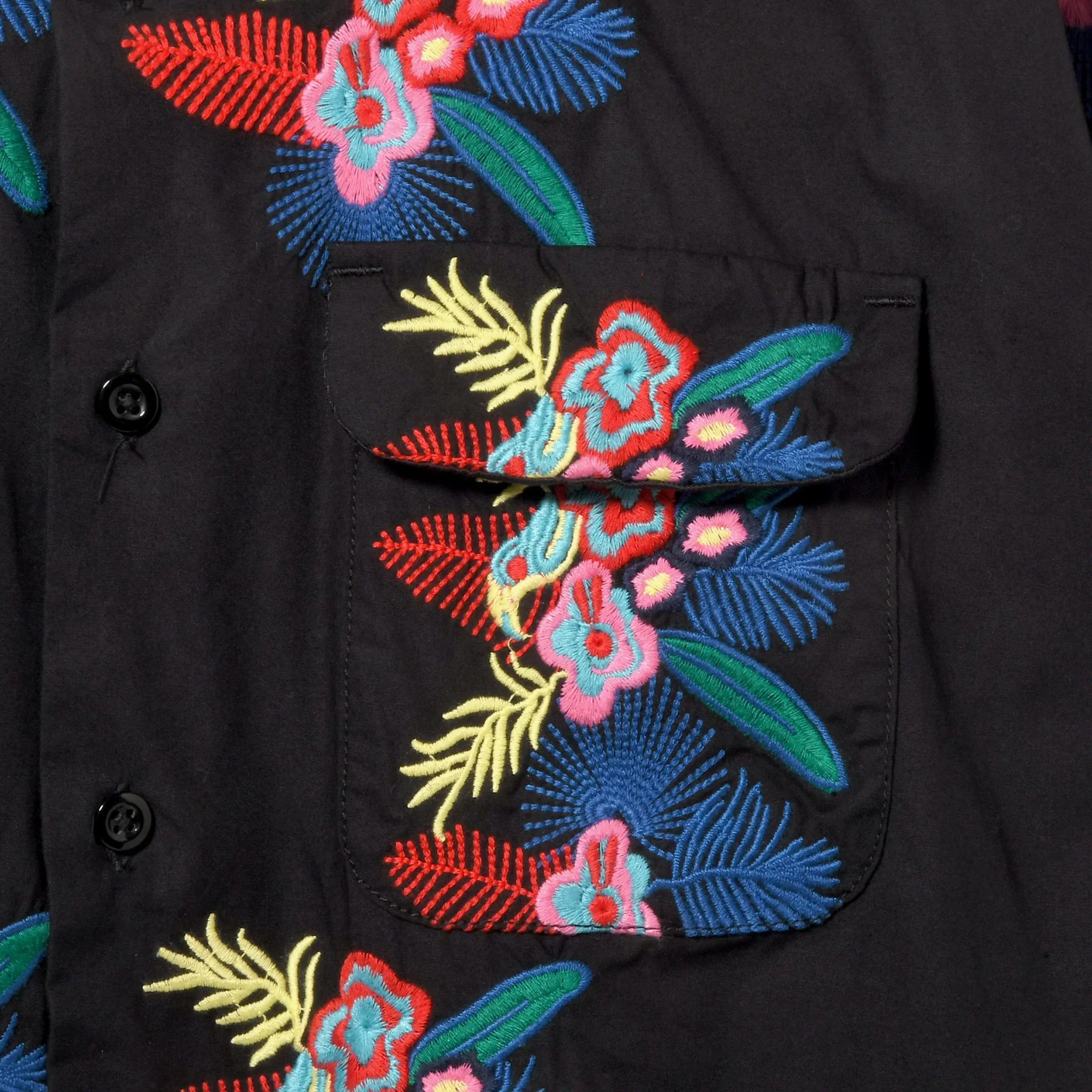 Engineered Garments Classic Shirt (Black Cotton Floral Embroidery Sheeting) - Image 3
