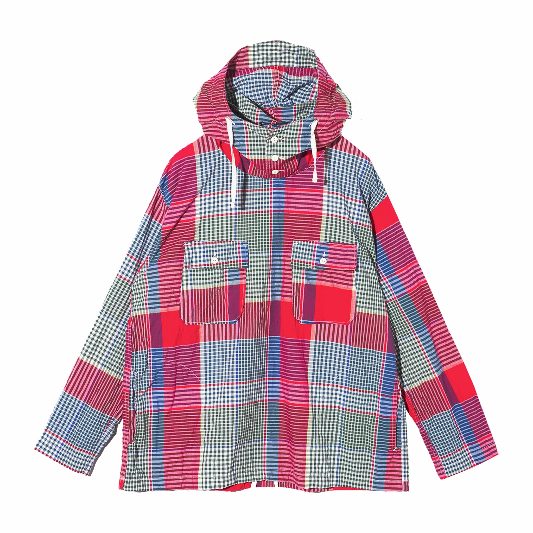 Engineered Garments Cotton Big Madras Plaid Cagoule Shirt (Red/Green)