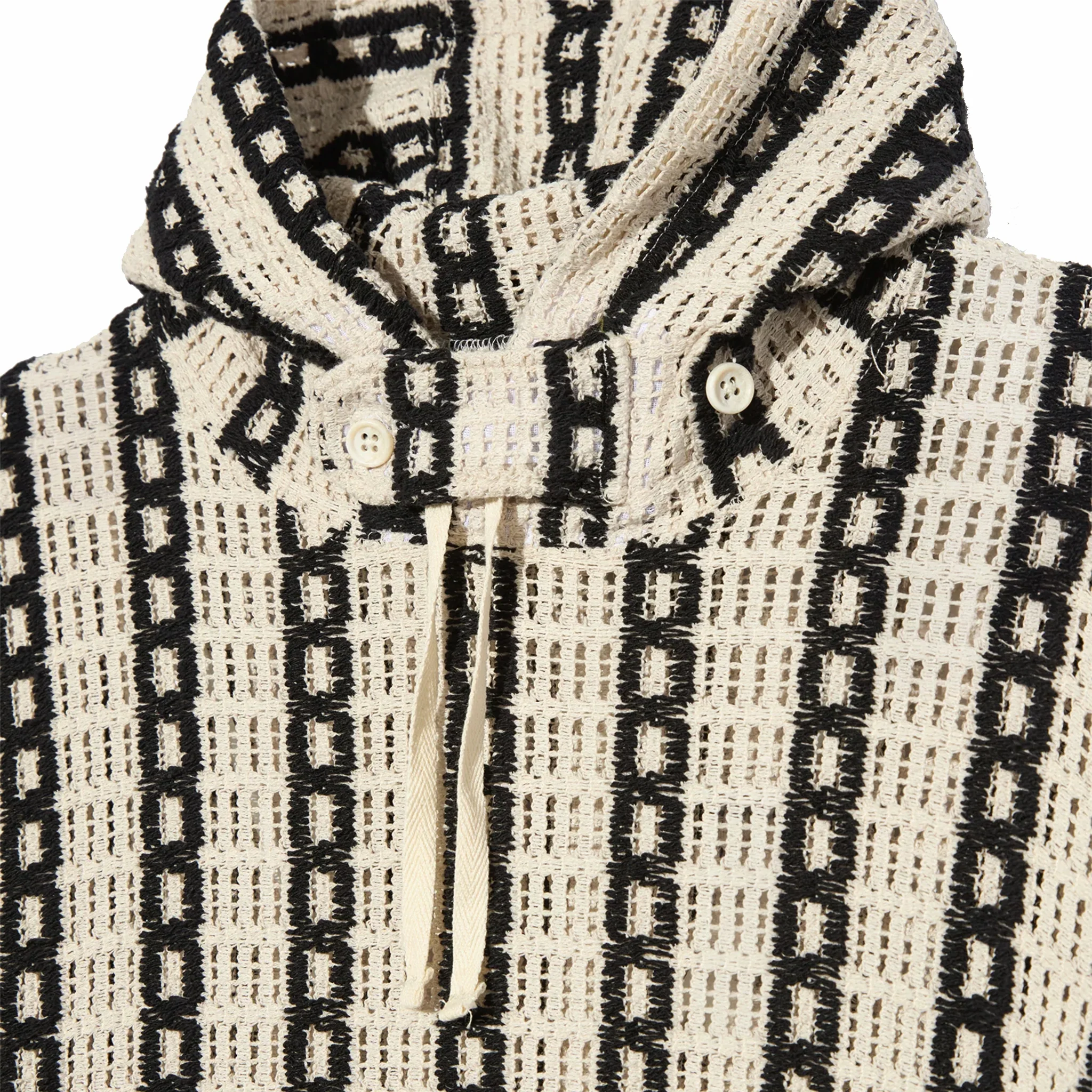 Engineered Garments Short Sleeve Hoody - Stripe CP Crochet (White) - Image 3