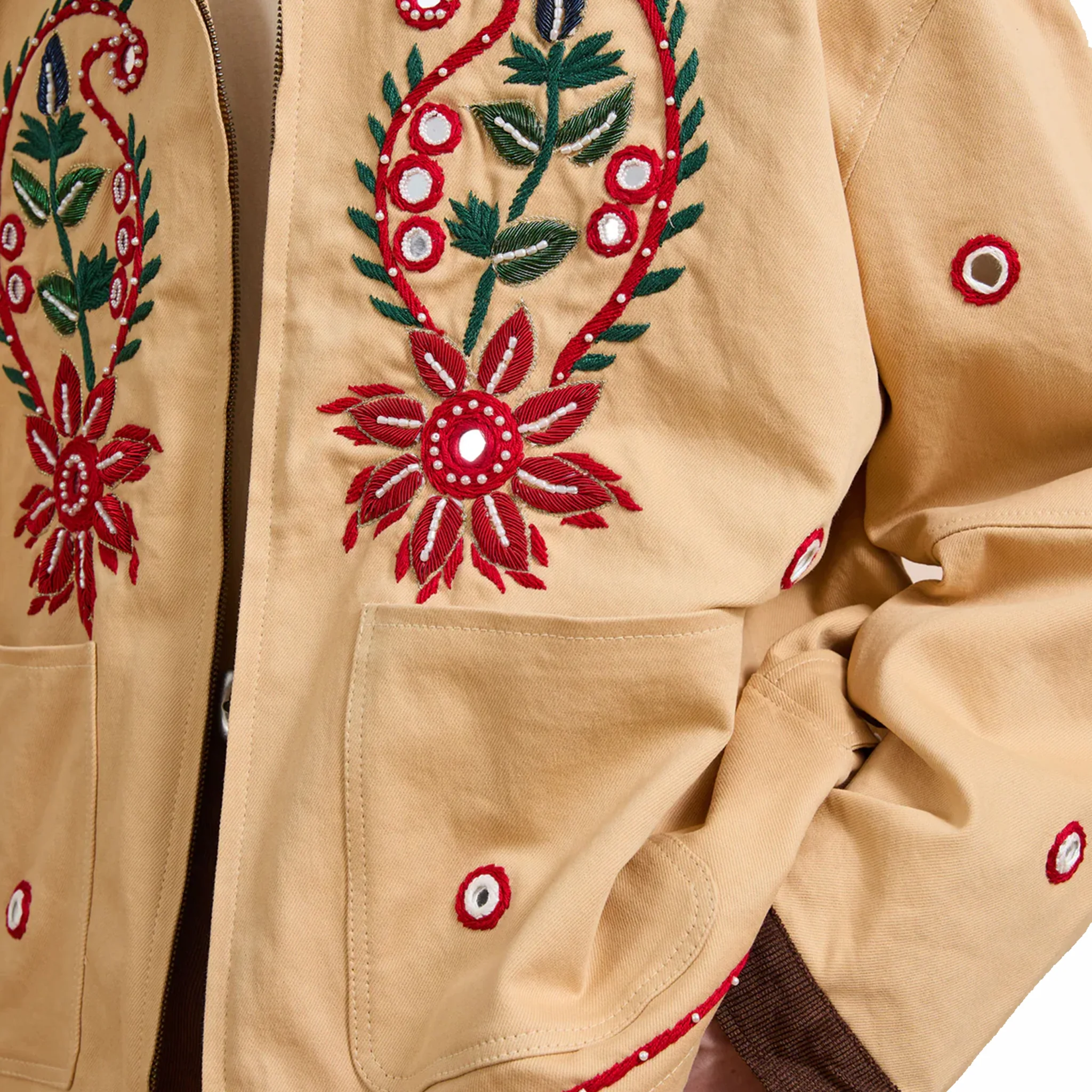Found Hand Embroidered Paisley Motif Work Jacket (Vintage Sand) - Image 4