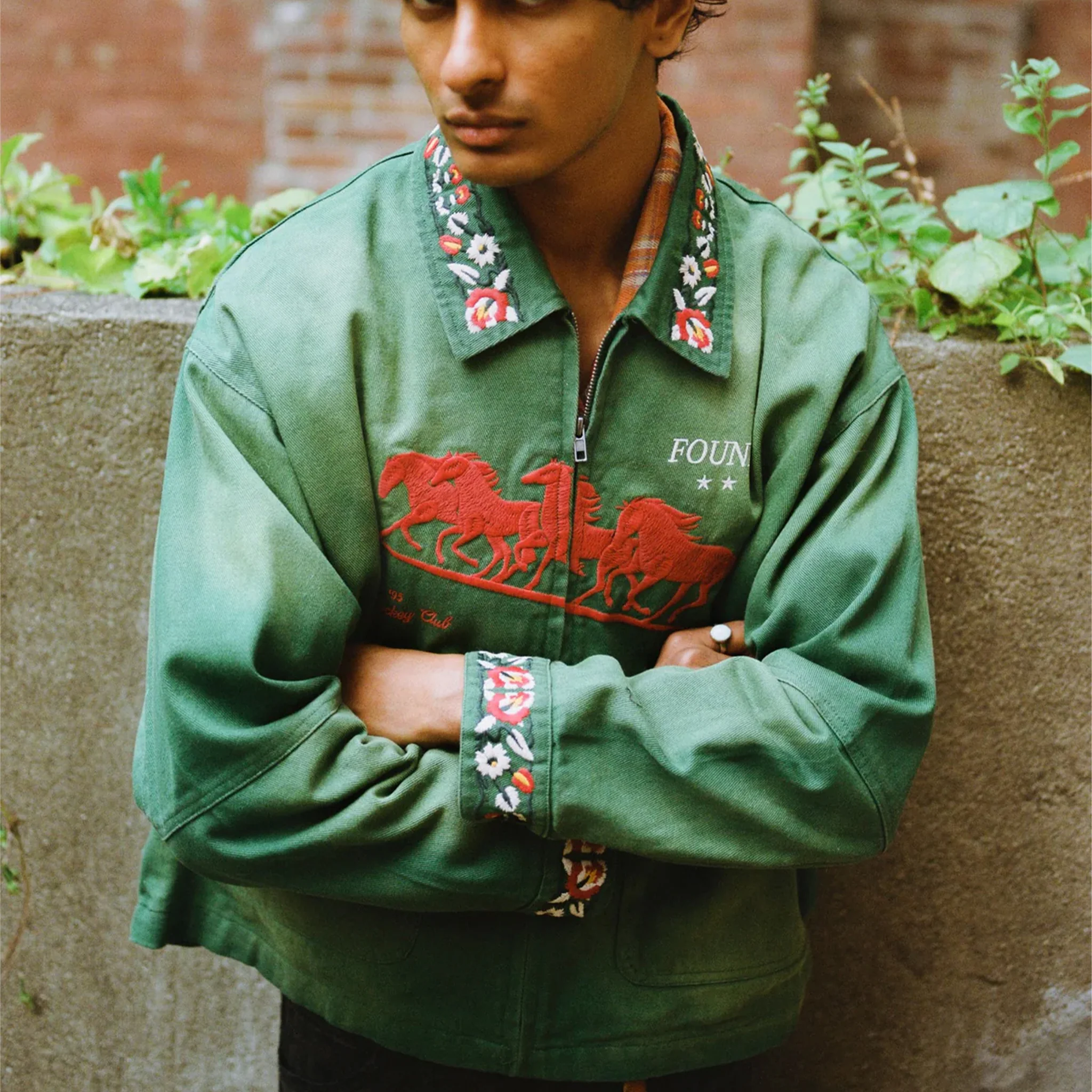 Found Jockey Club Embroidered Work Jacket (Vintage Forest) - Image 6