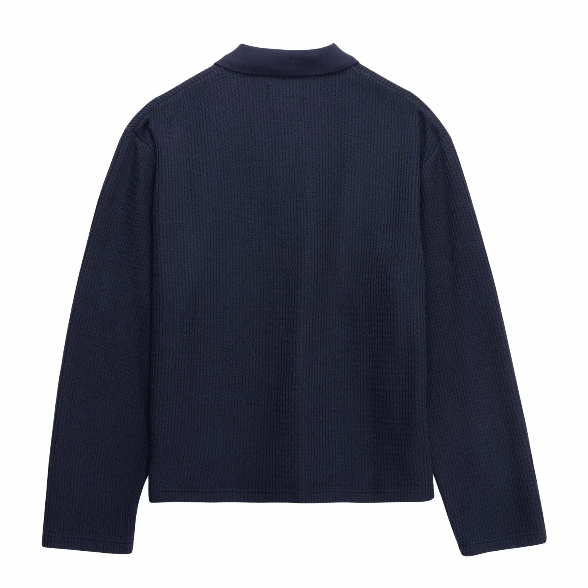 Honor The Gift Wavy Knit Longsleeve Polo (Navy) - Image 2