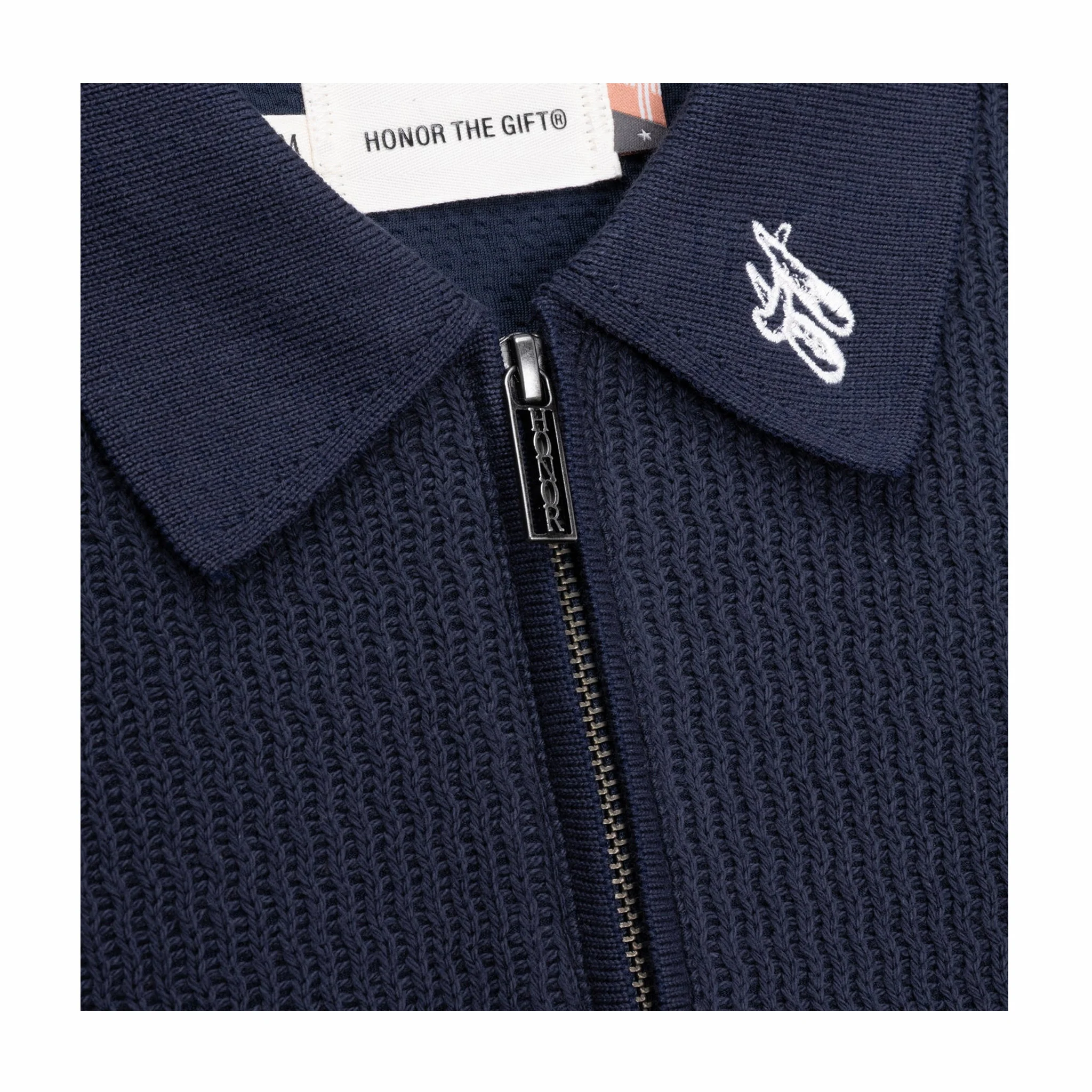 Honor The Gift Wavy Knit Longsleeve Polo (Navy) - Image 3