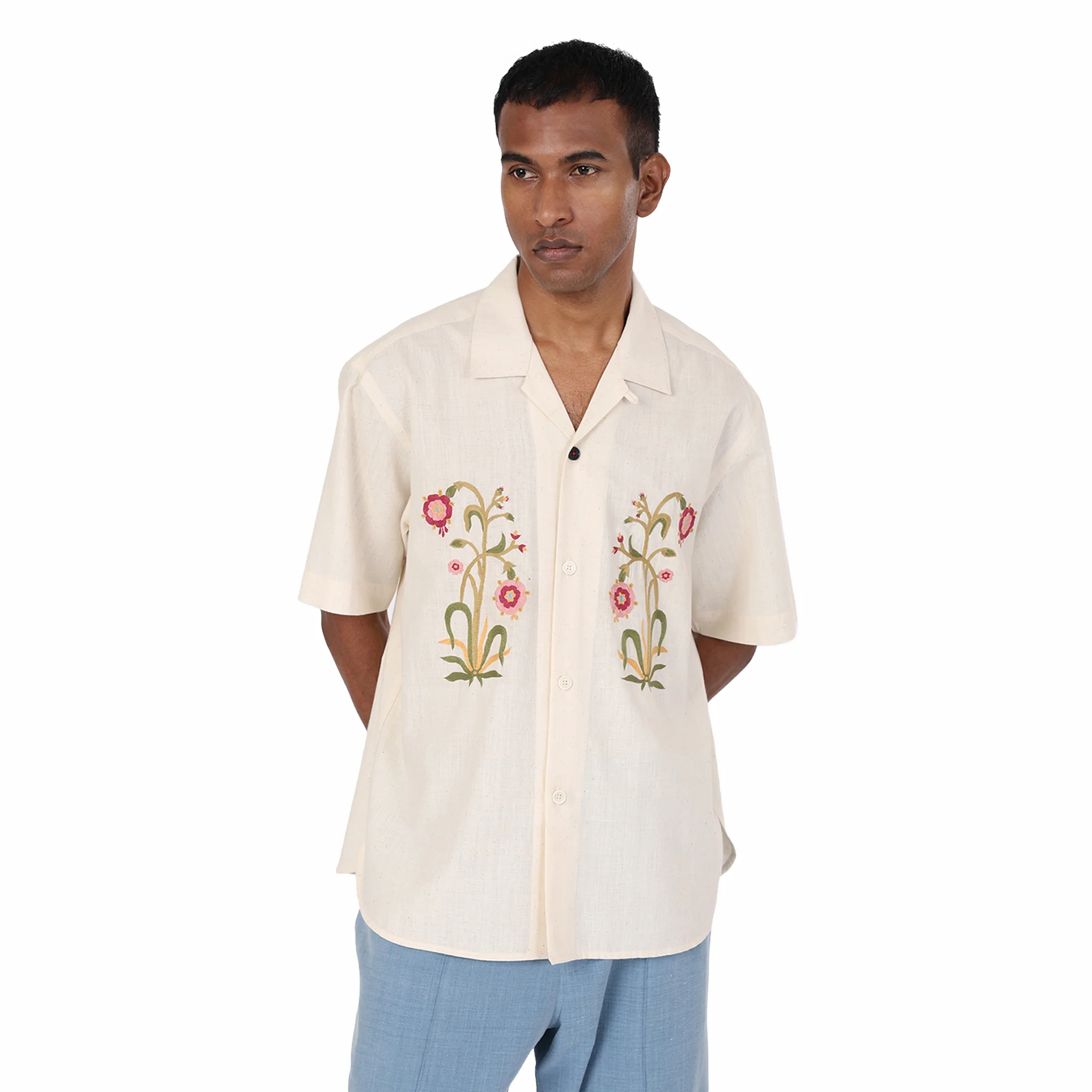 Kardo Ronen Embroidered Short Sleeve Shirt (Natural) - Image 3