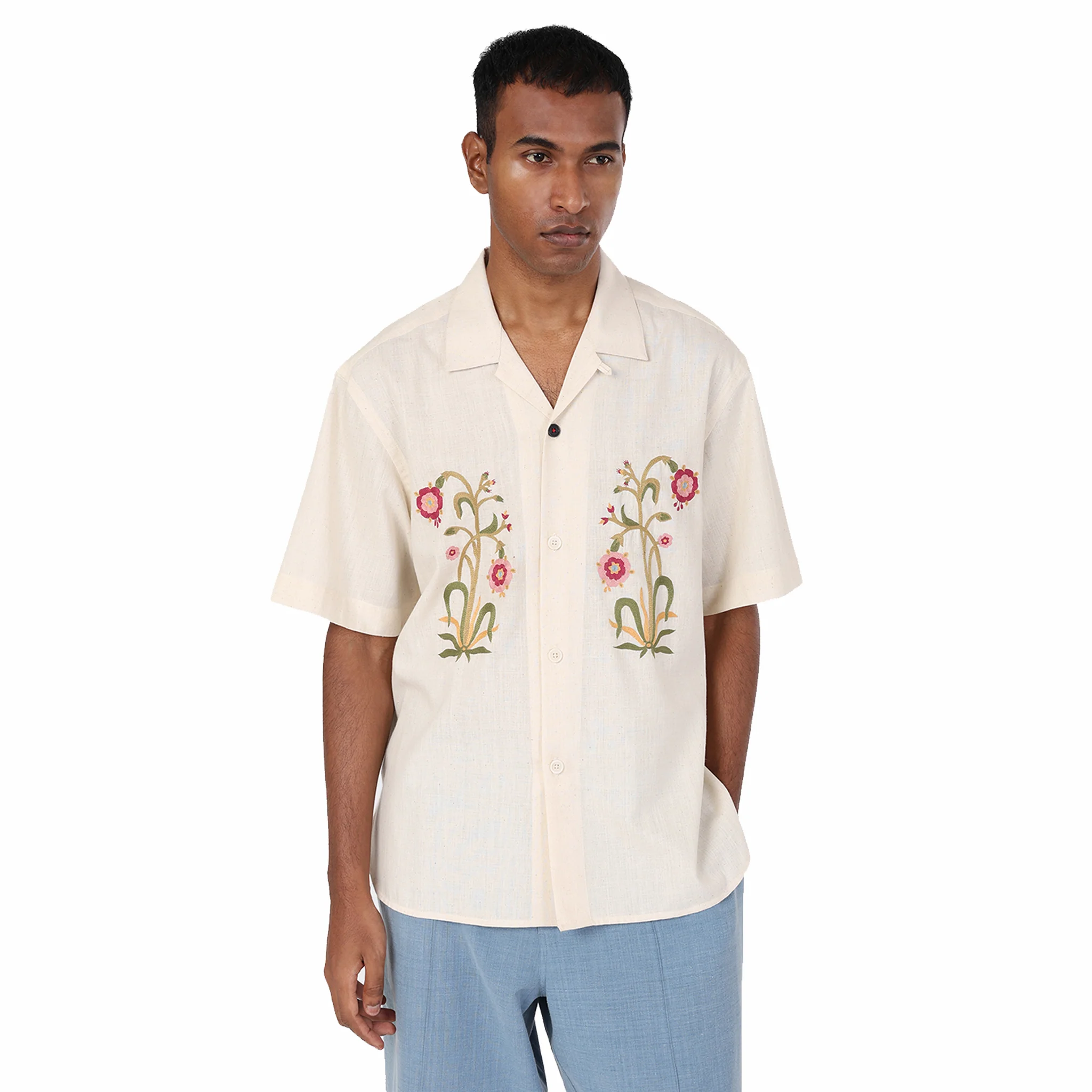Kardo Ronen Embroidered Short Sleeve Shirt (Natural) - Image 4