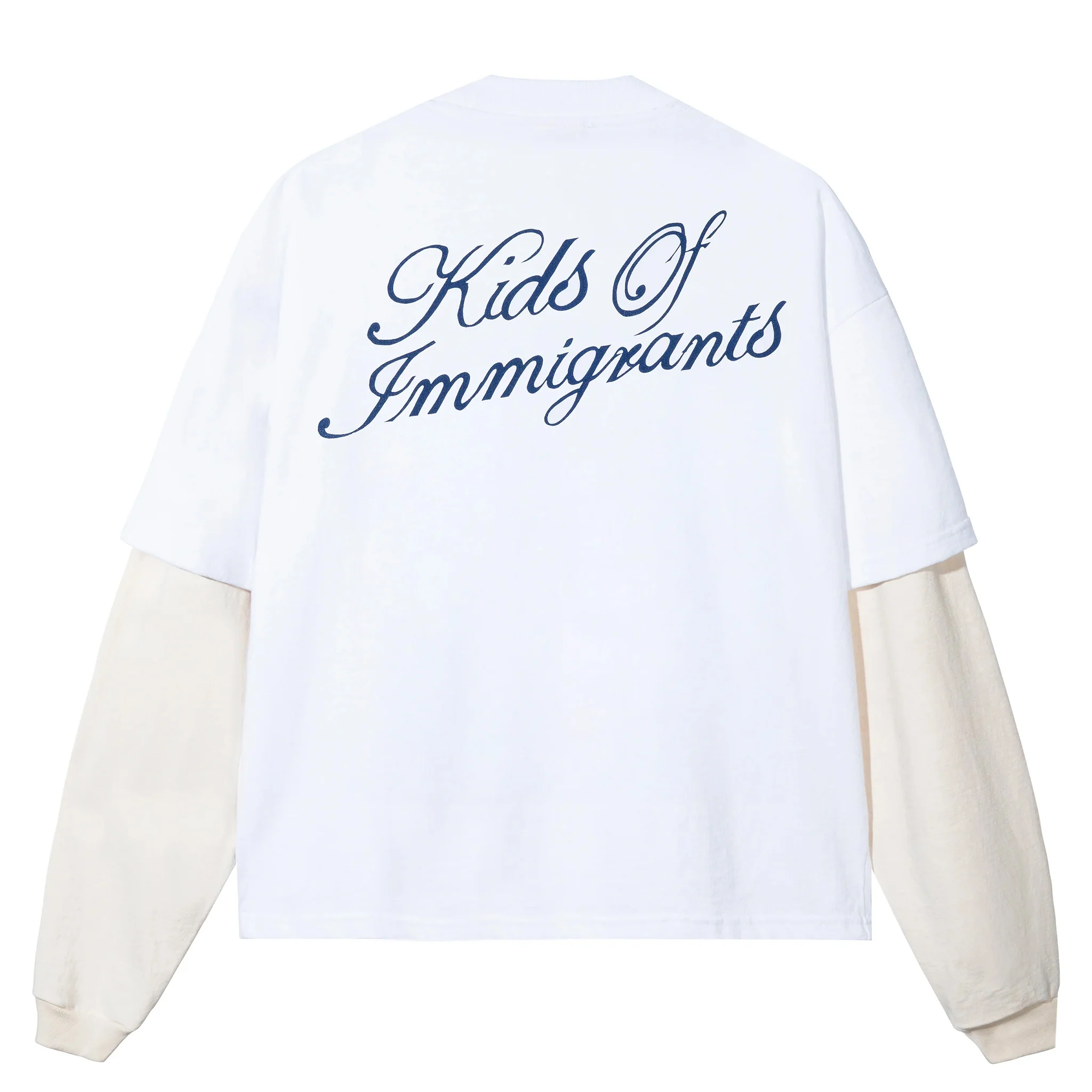 Kids of Immigrants Support Your Friends Double Layer L/S Tee (White/Off White) - Image 2