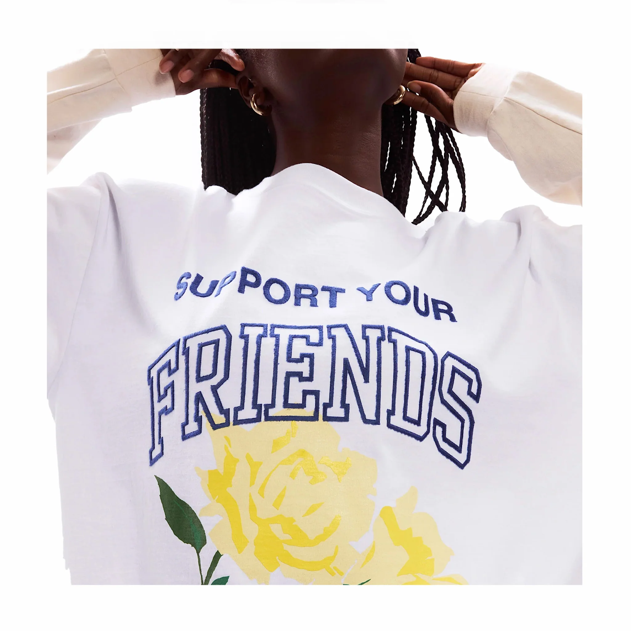 Kids of Immigrants Support Your Friends Double Layer L/S Tee (White/Off White) - Image 3