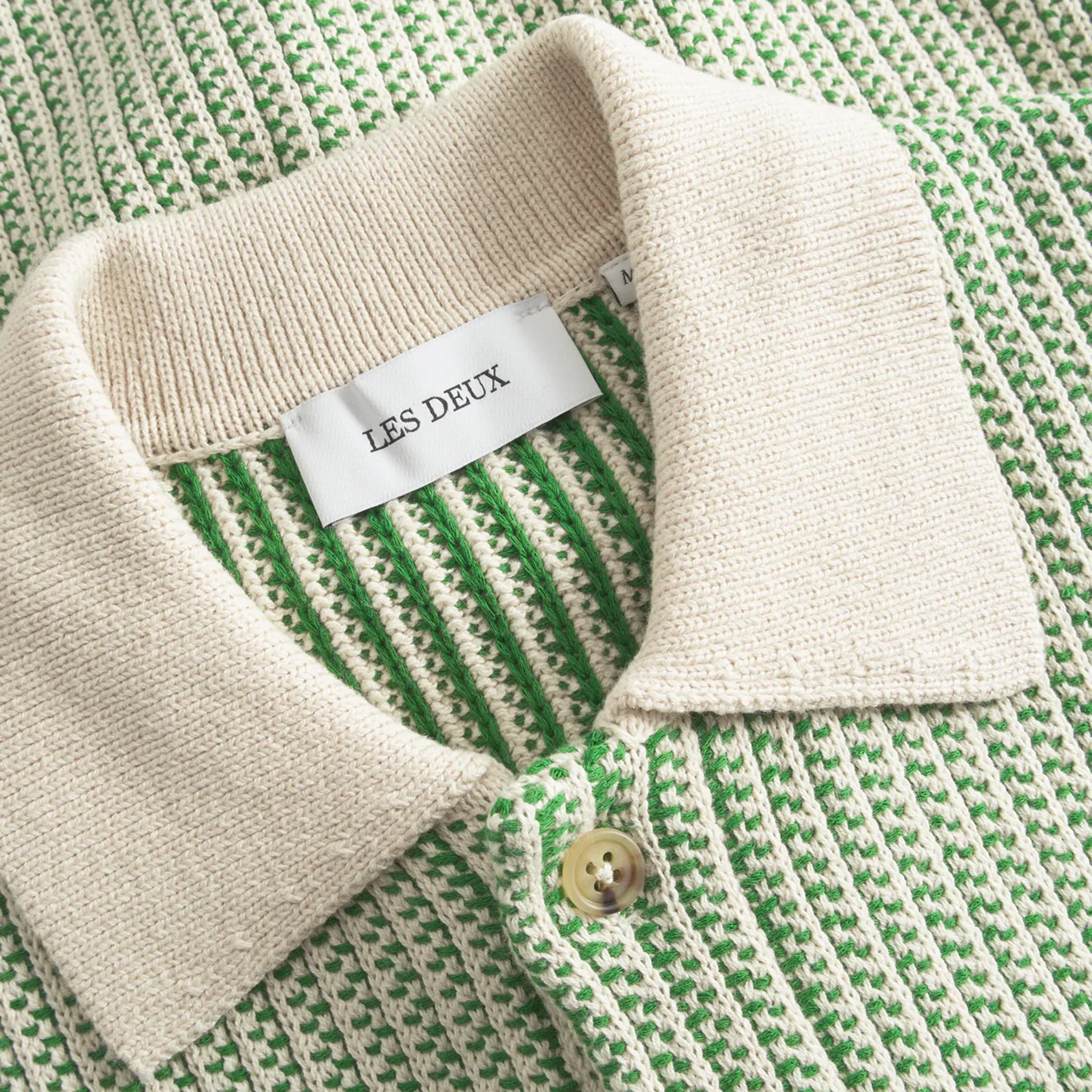 Les Deux Easton Knitted Short Sleeve Shirt (Ivory/Vintage Green) - Image 3