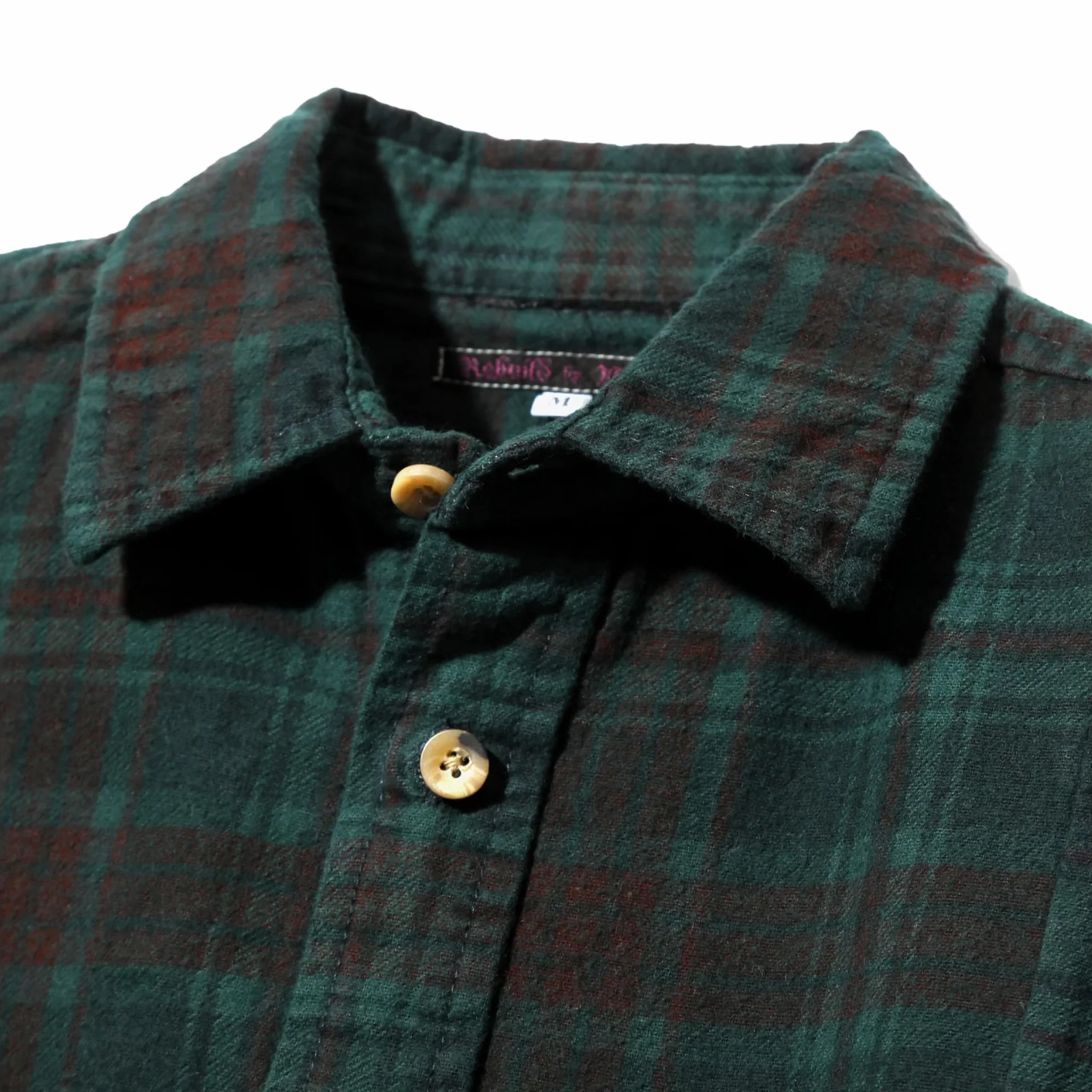 Needles Flannel Shirt - 7 Cuts Shirt - Over Dye (Dark Green) - Image 3