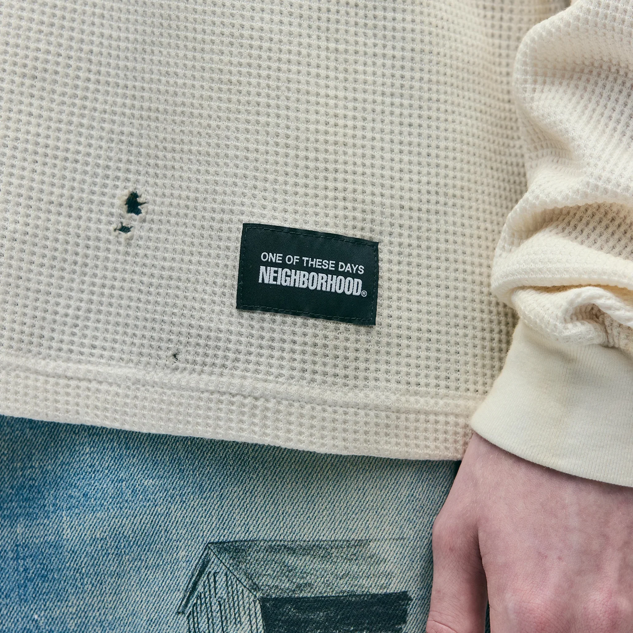 Neighborhood x OOTD . Waffle Fabric Longsleeve Crewneck (White) - Image 4