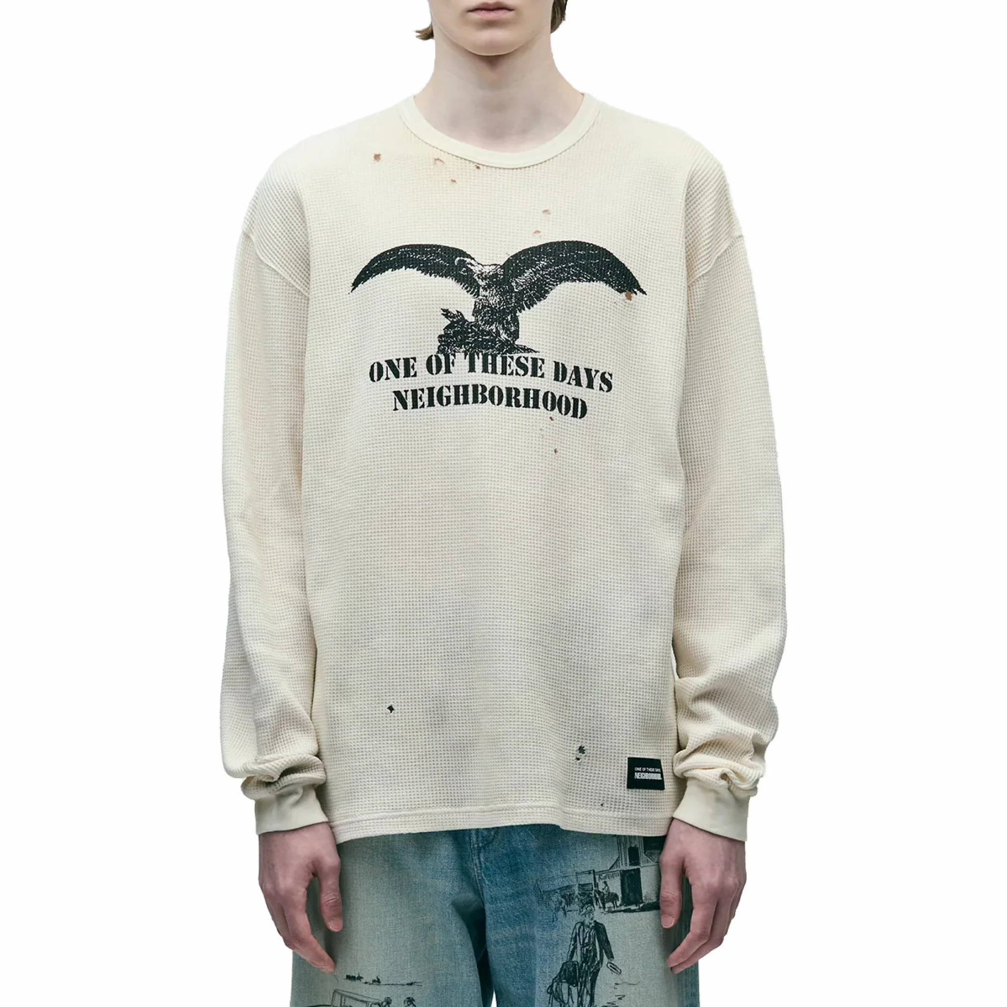 Neighborhood x OOTD . Waffle Fabric Longsleeve Crewneck (White) - Image 5