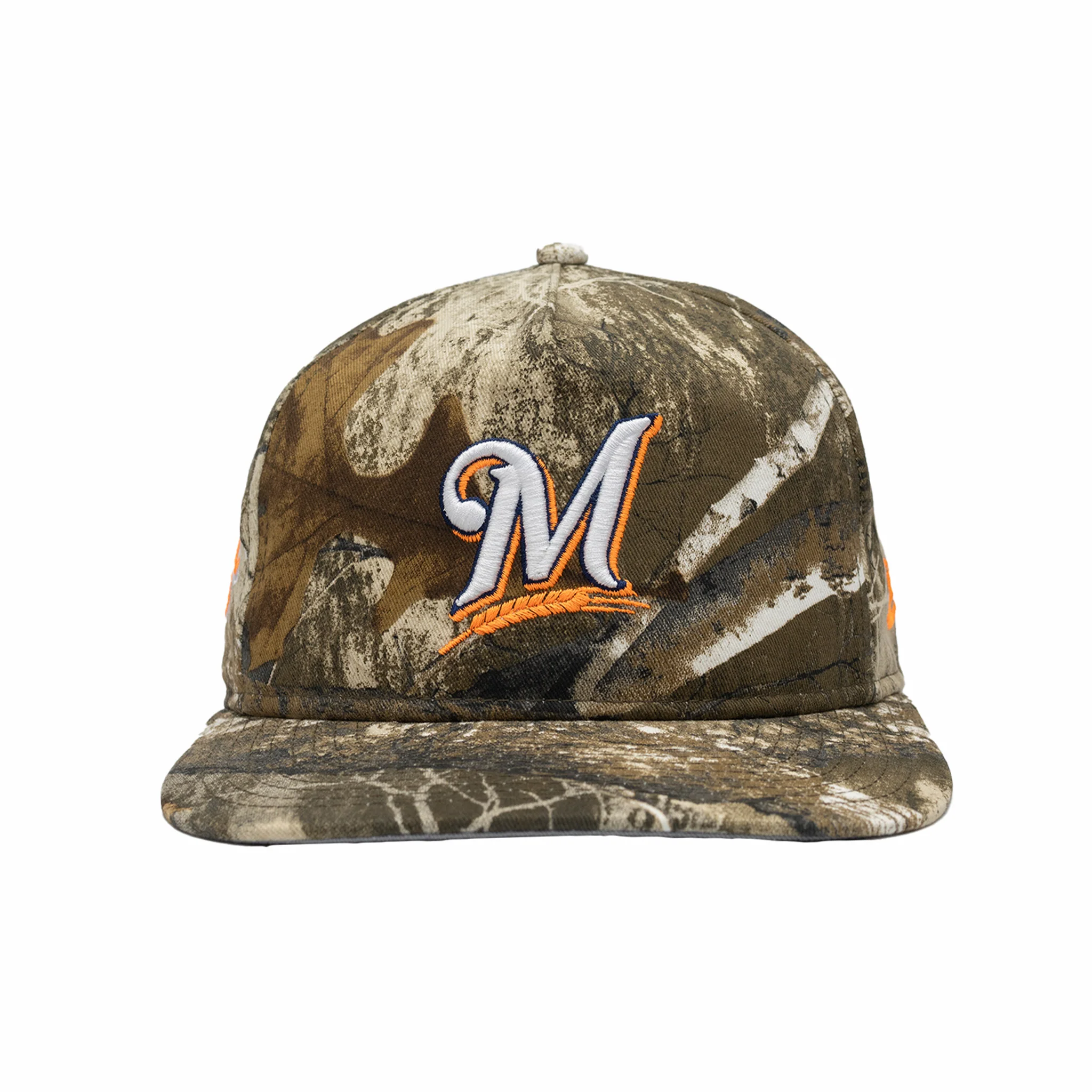 New Era x August - Milwaukee Brewers 5 Panel Snapback Cap (Real Tree Camo/Neon Orange)