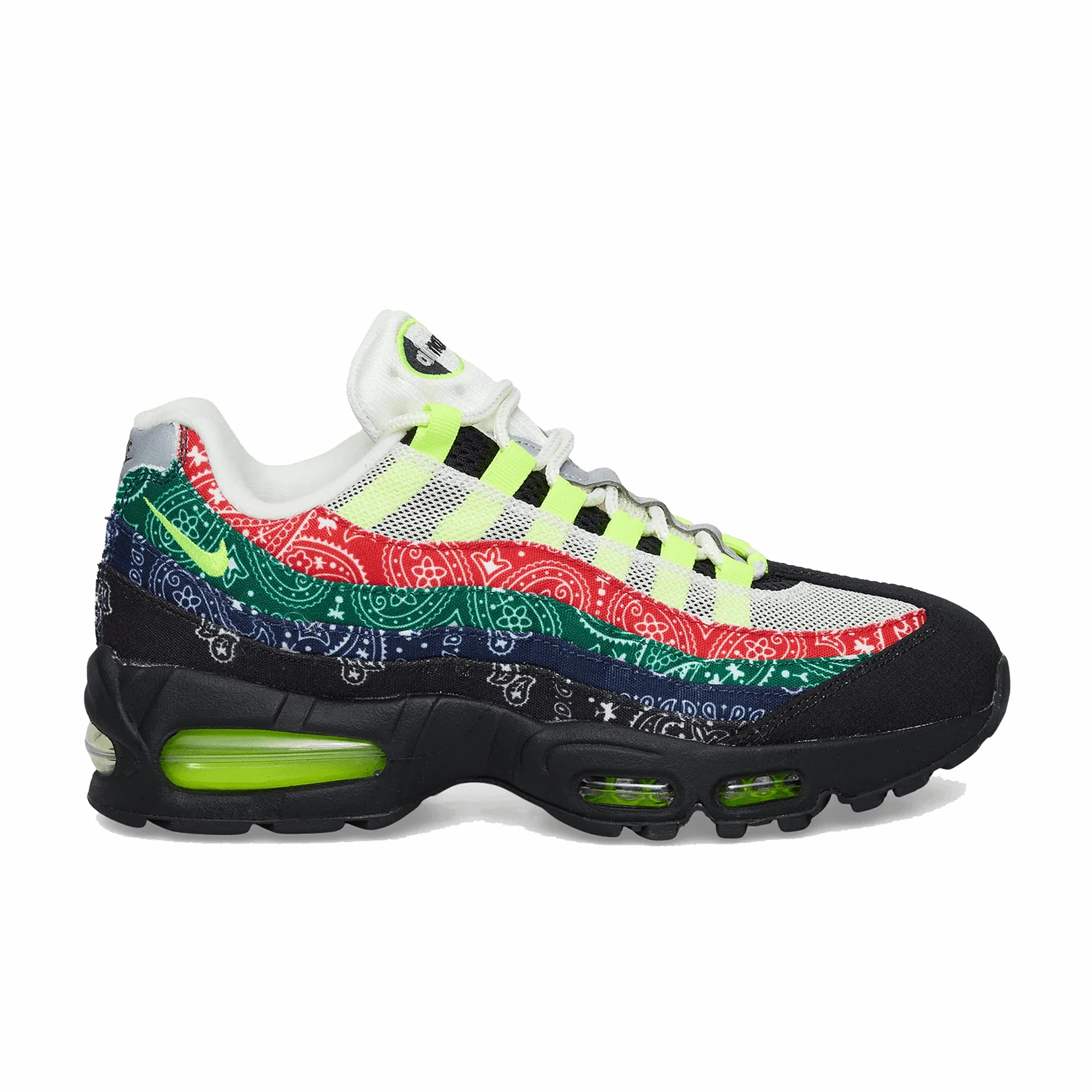 Nike Unisex Air Max 95 Big Bubble "Bandana" (Sail/Volt-University Red-Sport Green)