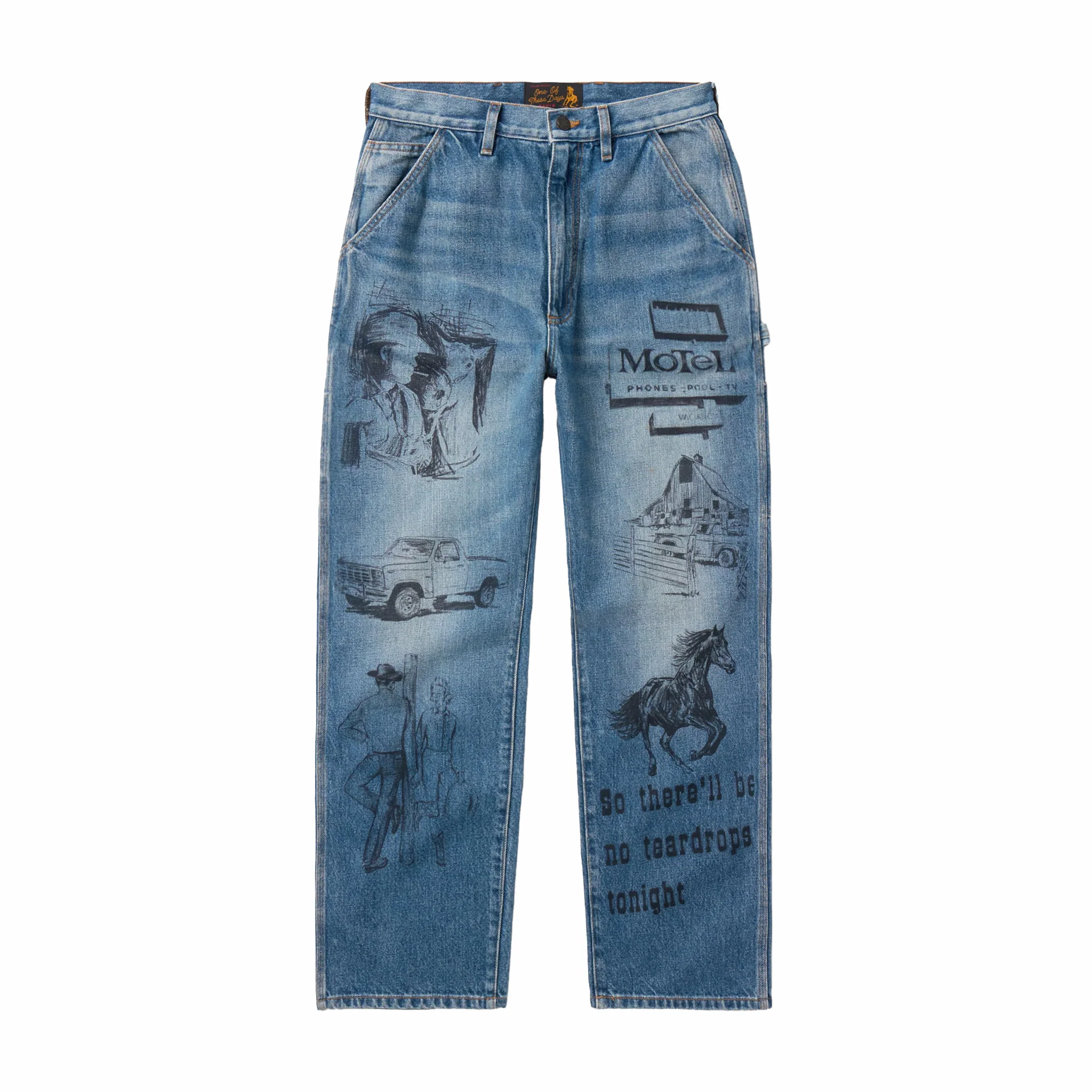 One Of These Days All Over Print Stright Fit Jeans (Indigo)