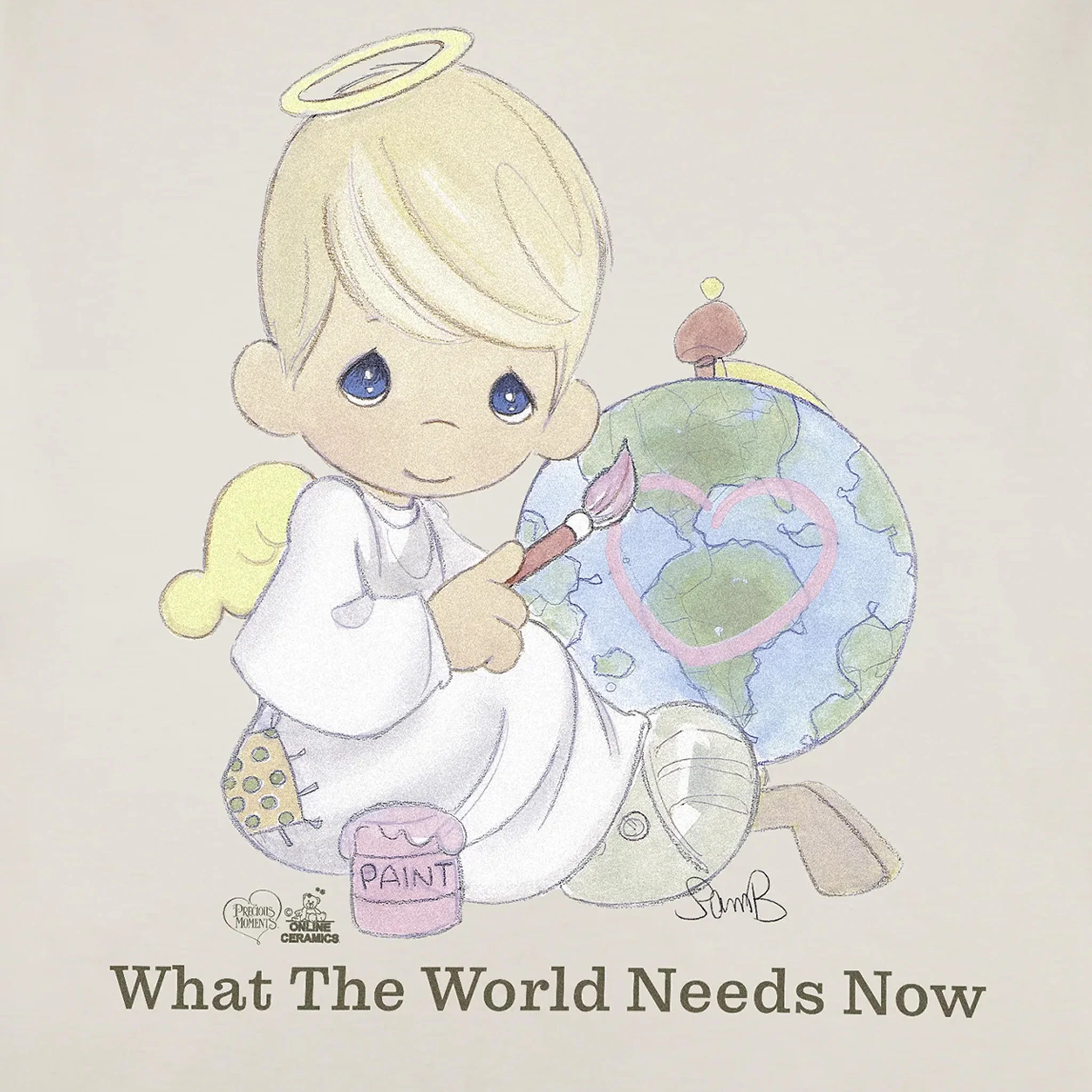 Online Ceramics x Precious Moments "What The World Needs Now" Tee (Beige) - Image 2