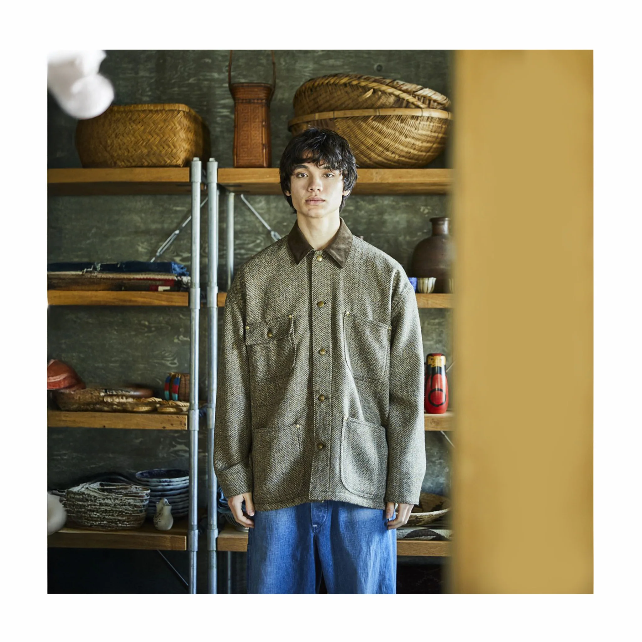 OrSlow Harris Tweed Relax Fit Coverall (Khaki) - Image 5