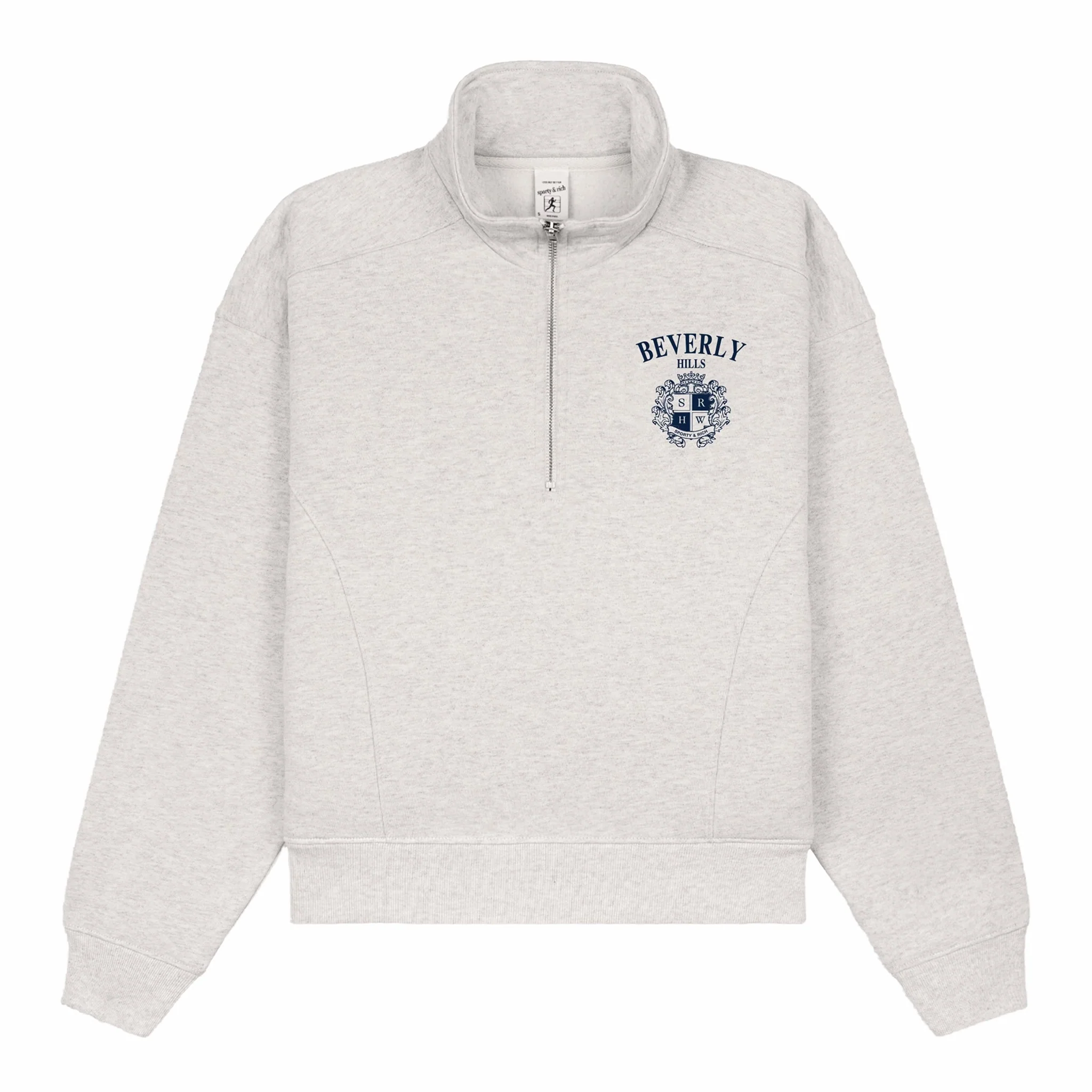 Sporty & Rich Men's BH Crest Quarter Zip (Heather Gray/Navy)