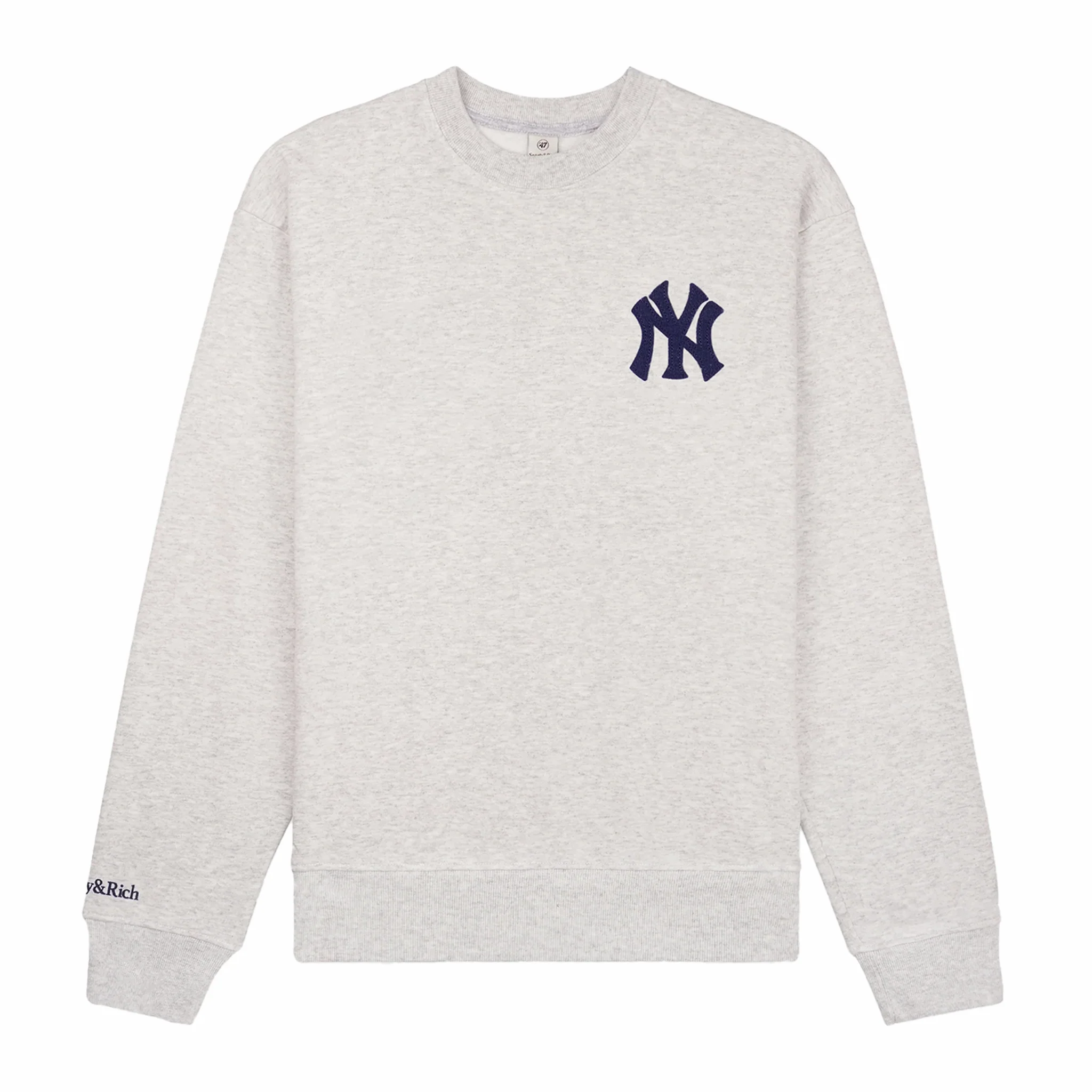 Sporty & Rich Men's Heritage Yankees Serif Crewneck (Heather Grey/Navy)