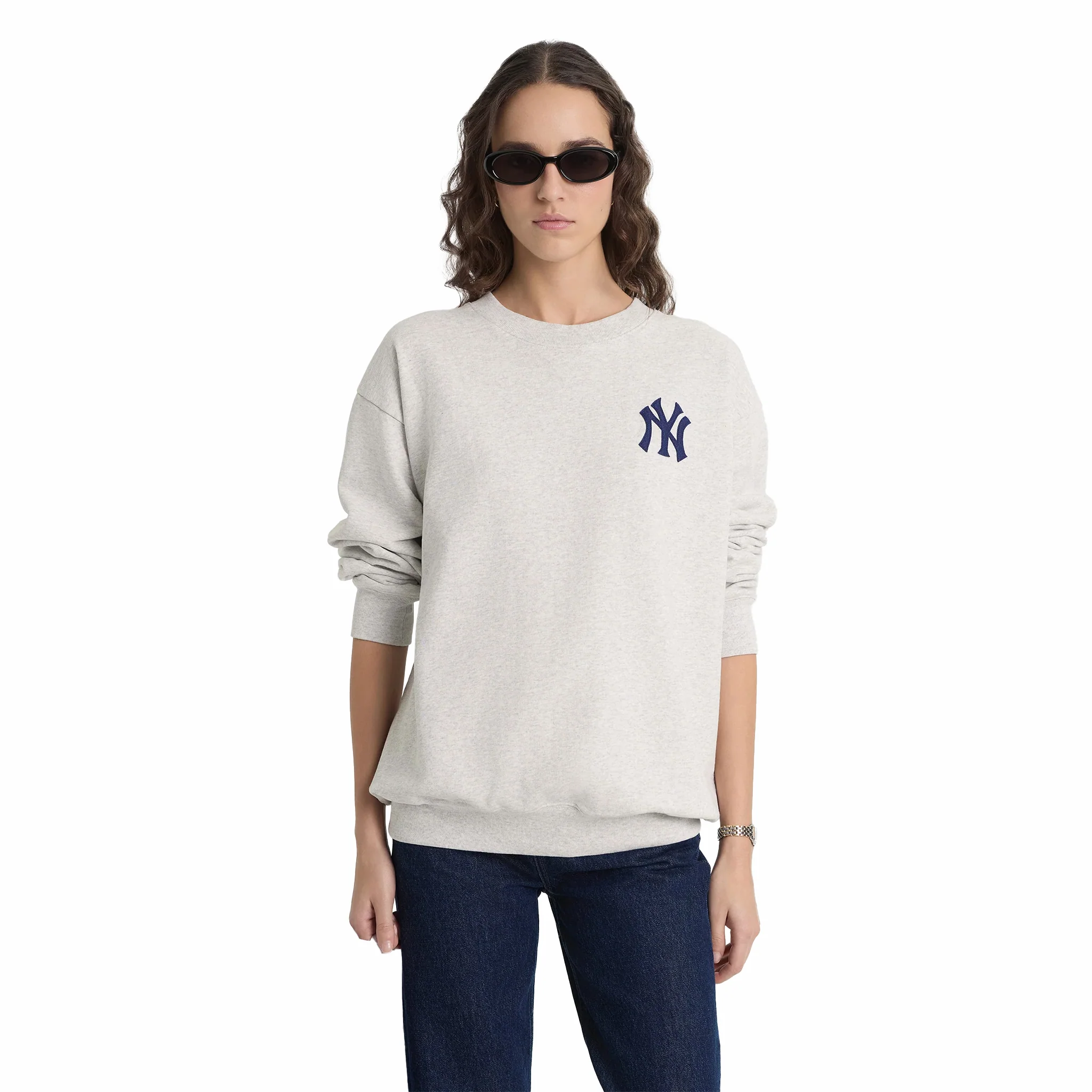 Sporty & Rich Men's Heritage Yankees Serif Crewneck (Heather Grey/Navy) - Image 2
