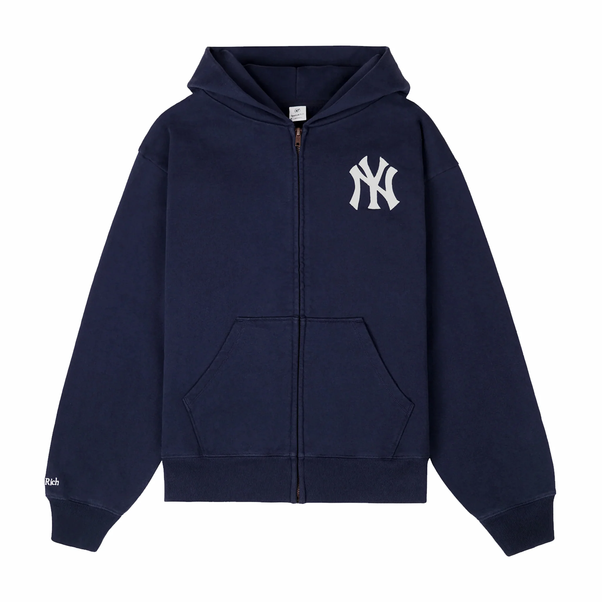 Sporty & Rich Men's Heritage Yankees Serif Zip Hoodie (Dark Navy/White)