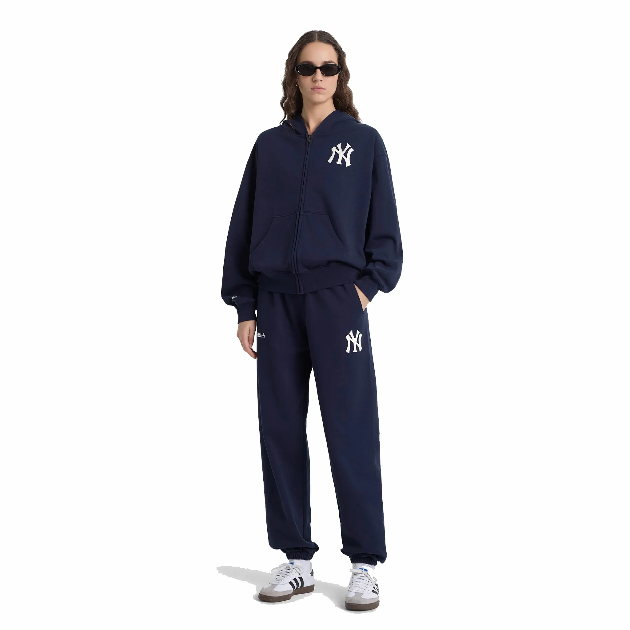 Sporty & Rich Men's Heritage Yankees Serif Zip Hoodie (Dark Navy/White) - Image 5