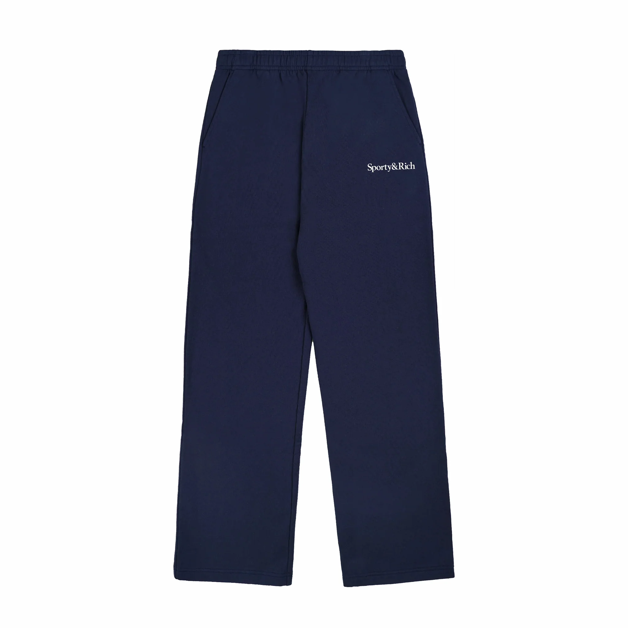 Sporty & Rich Men's Serif Logo Wide Sweatpant (Navy/White)