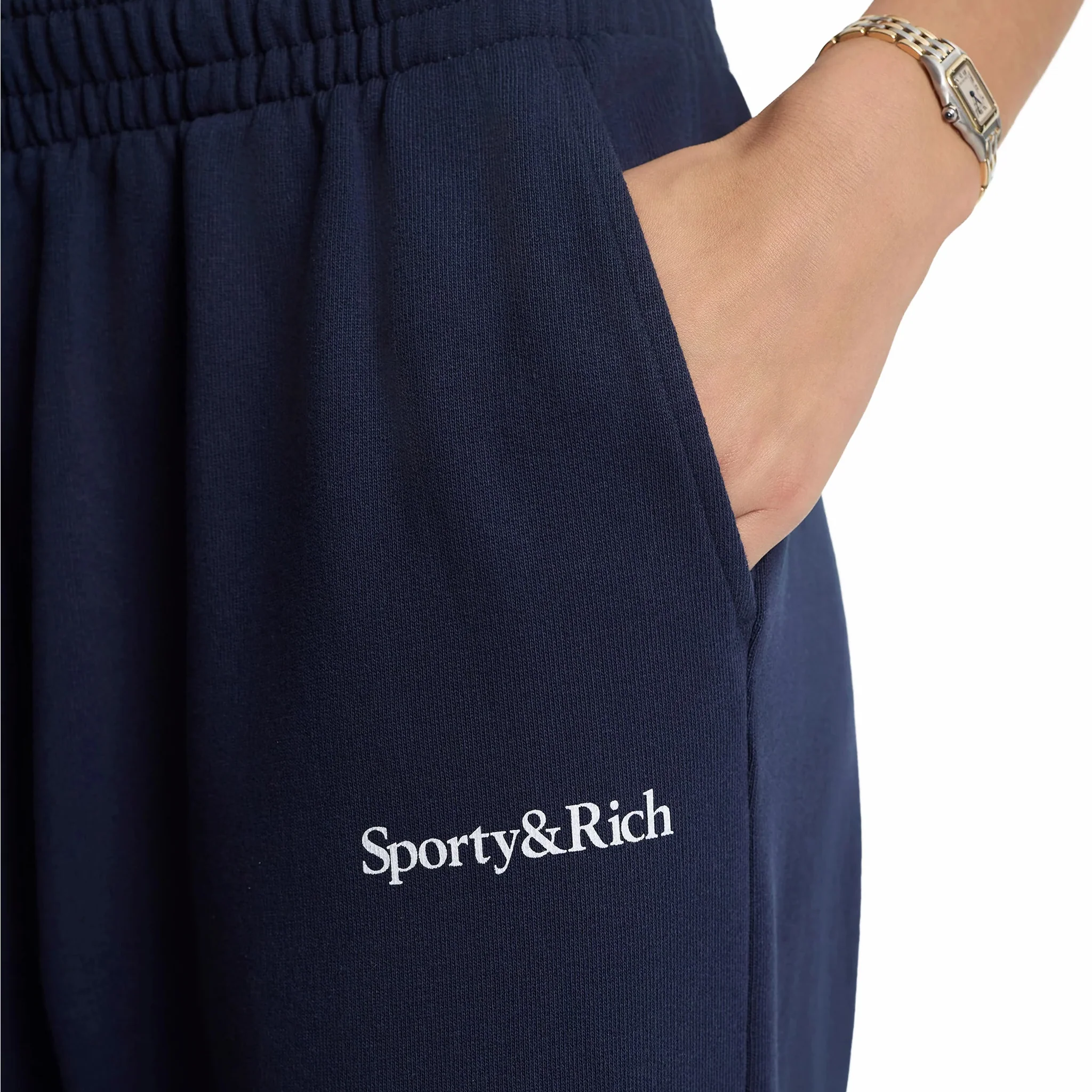 Sporty & Rich Men's Serif Logo Wide Sweatpant (Navy/White) - Image 3