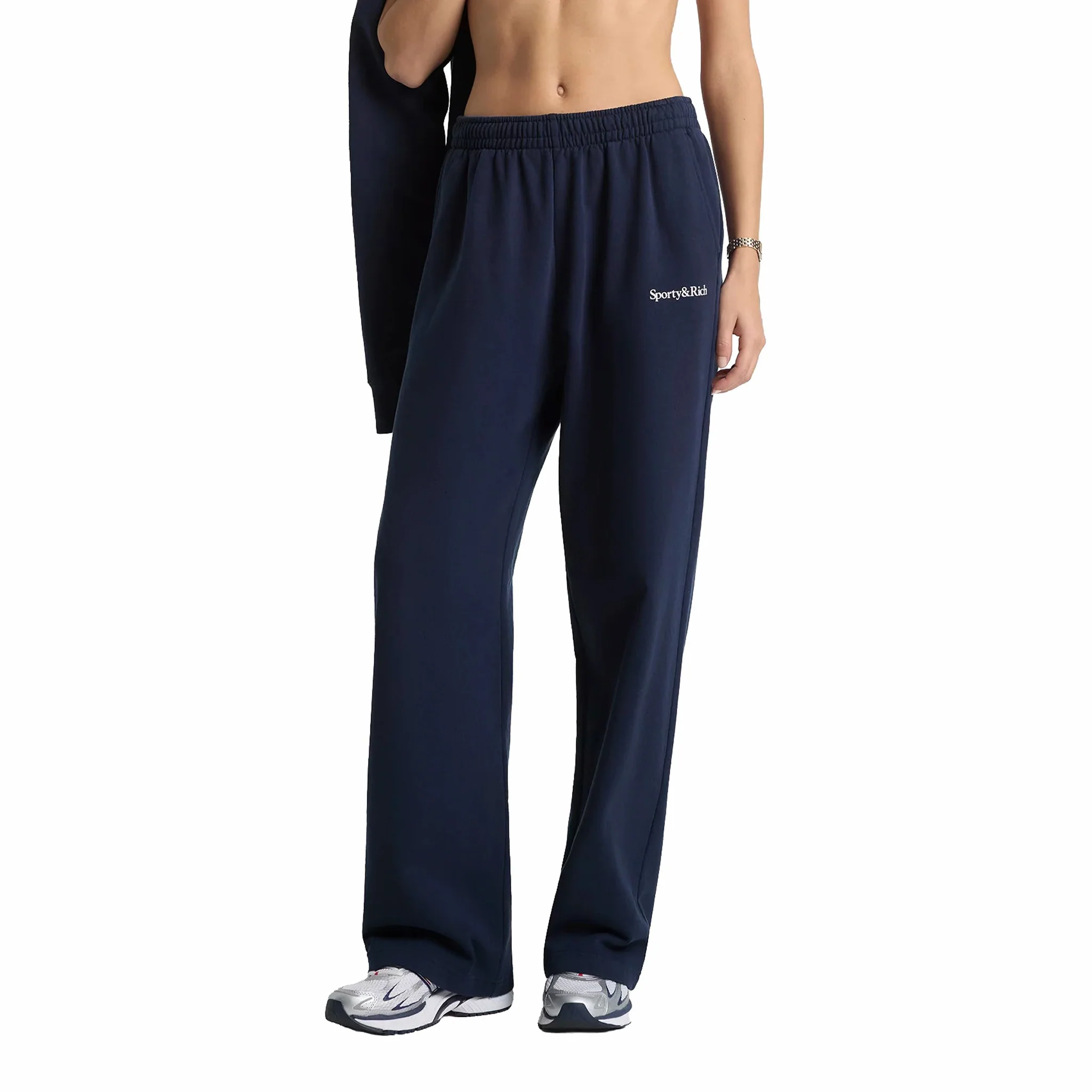 Sporty & Rich Men's Serif Logo Wide Sweatpant (Navy/White) - Image 4