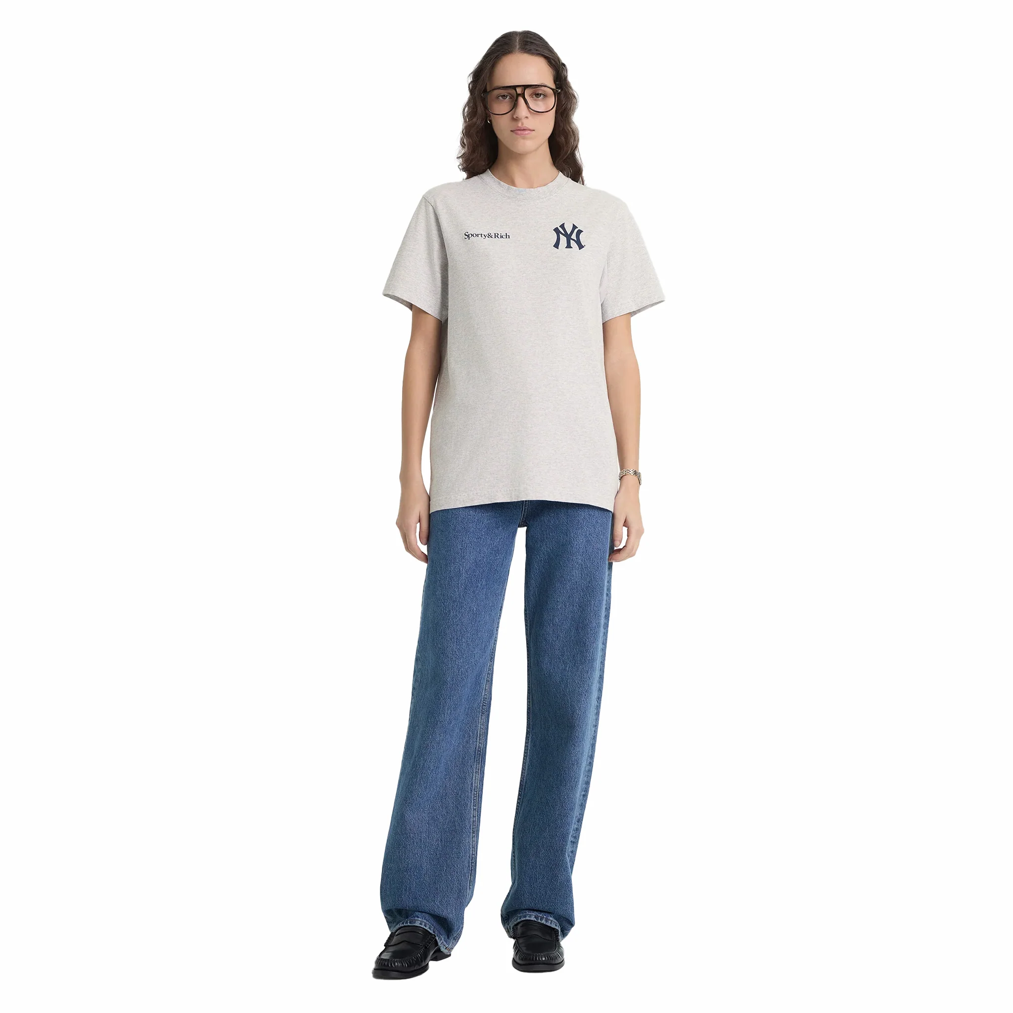 Sporty & Rich Men's Yankees Curve T-Shirt (Heather Grey/Navy) - Image 3