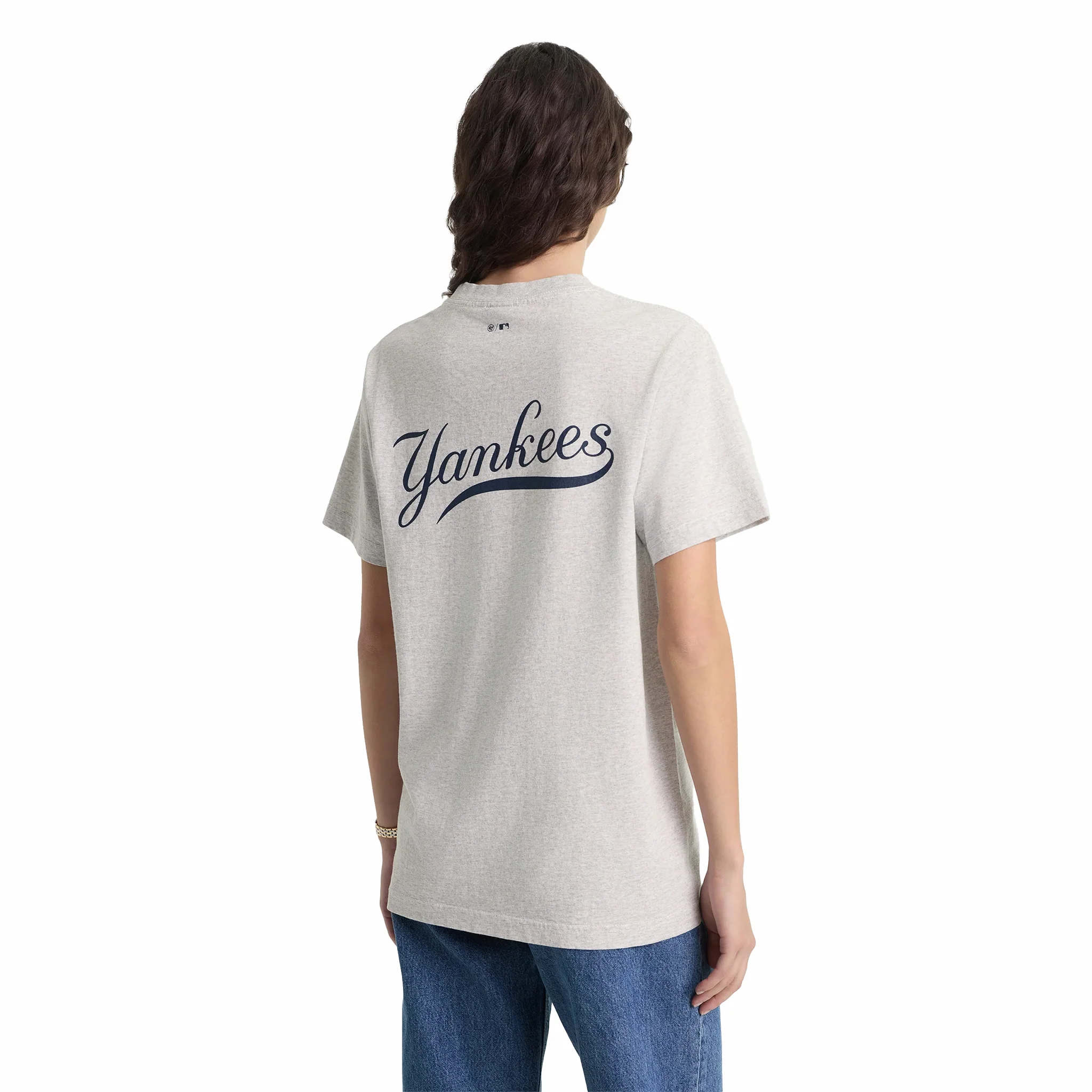Sporty & Rich Men's Yankees Curve T-Shirt (Heather Grey/Navy) - Image 5