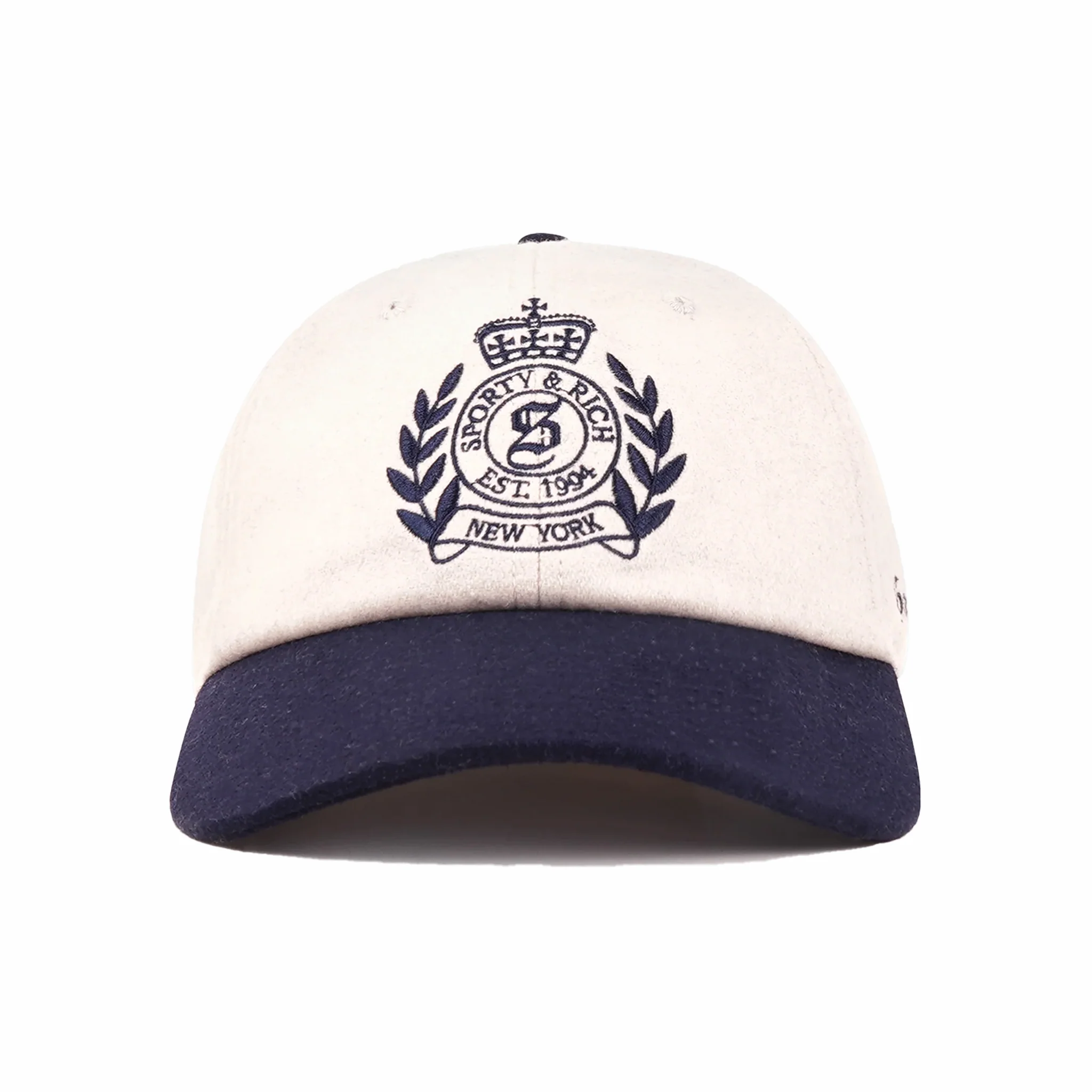 Sporty & Rich NY Crest Wool Hat (Ecru/Dark Navy)