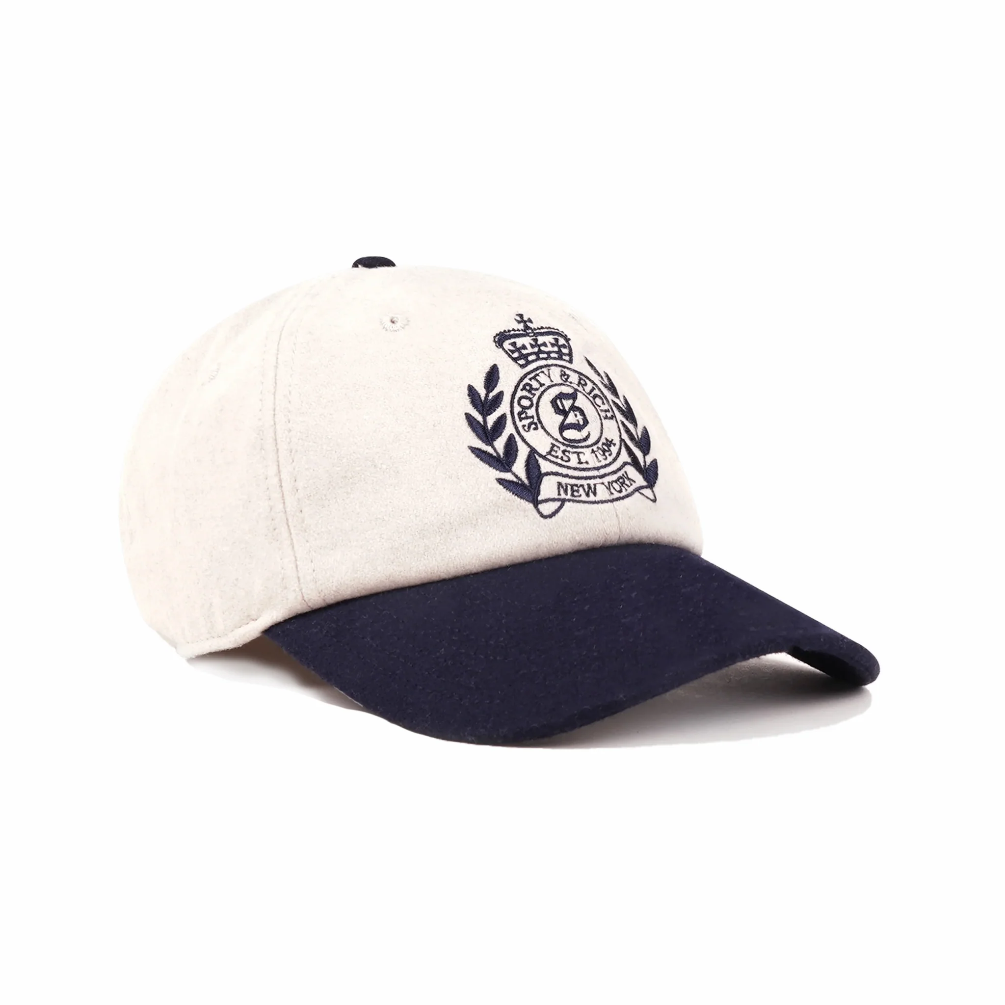 Sporty & Rich NY Crest Wool Hat (Ecru/Dark Navy) - Image 2