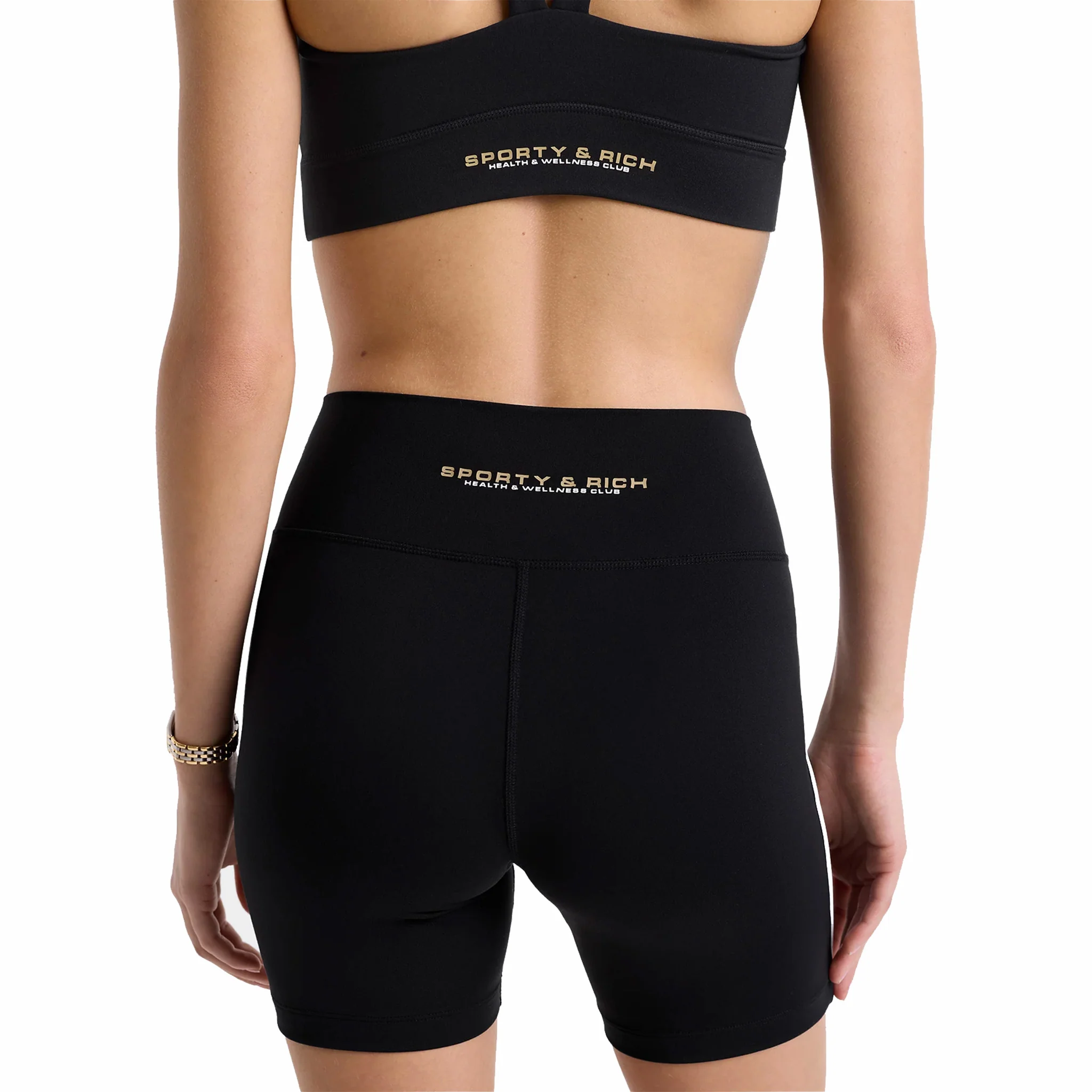 Sporty & Rich Women's Bold Health Biker Short (Black/Gold) - Image 2