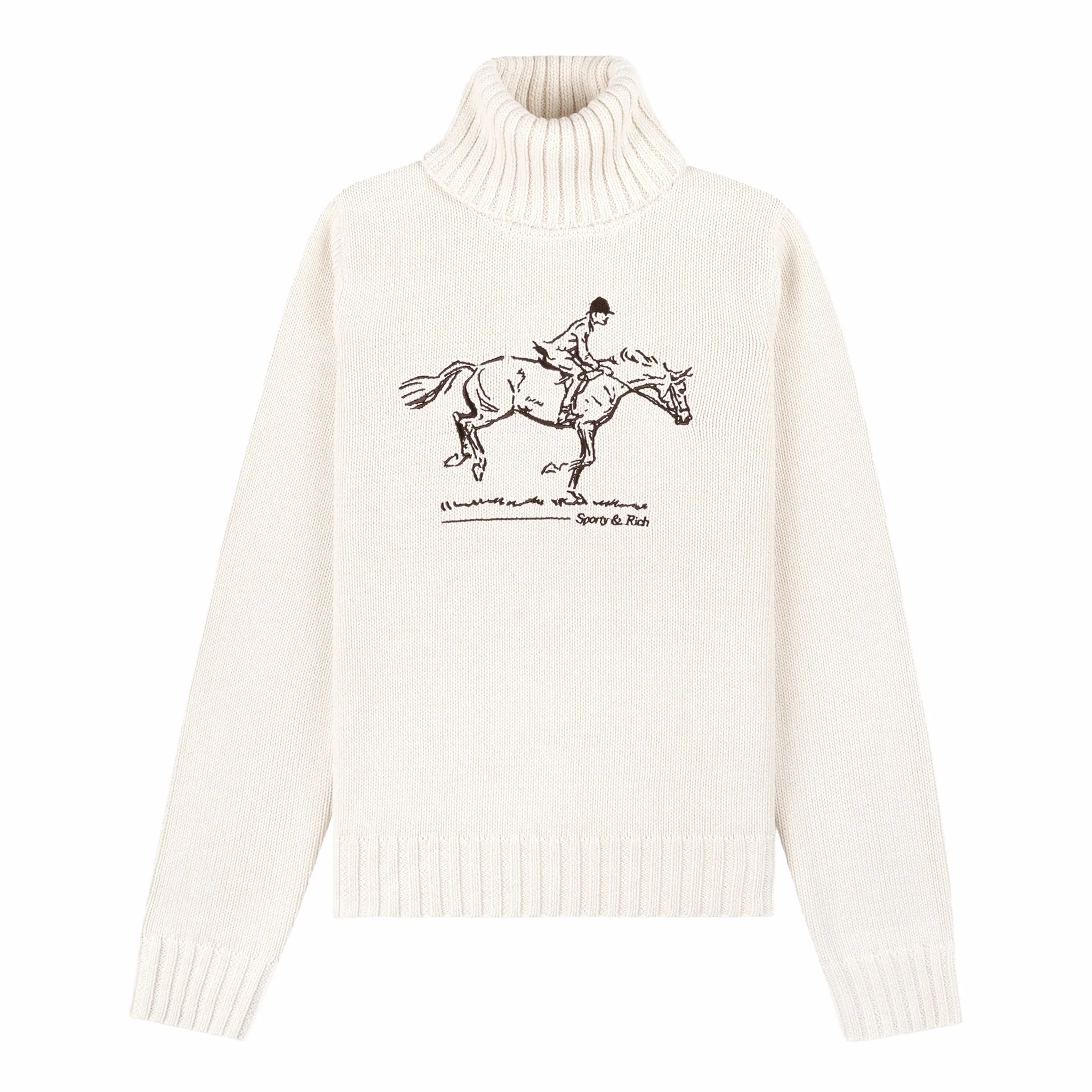 Sporty & Rich Women's Horse Knitted Turtleneck (Ecru/Chocolate)